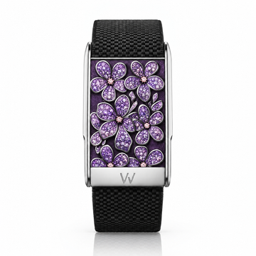Purple Amethyst Flower Diamond WHOOP 5.0 case set with moissanite – front view – Zius Jewels