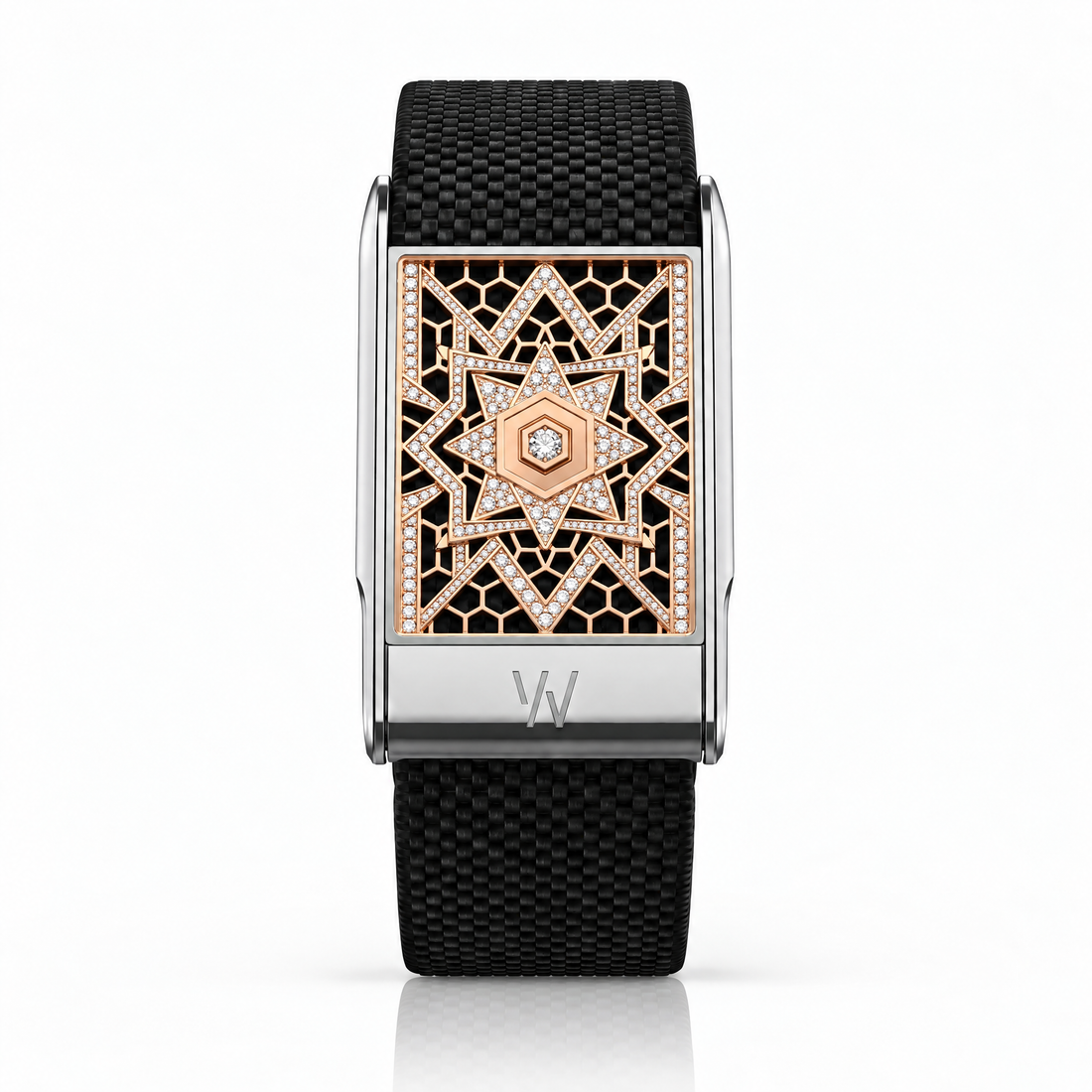 Rose Gold Star Mosaic Diamond WHOOP 5.0 case set with moissanite – front view – Zius Jewels