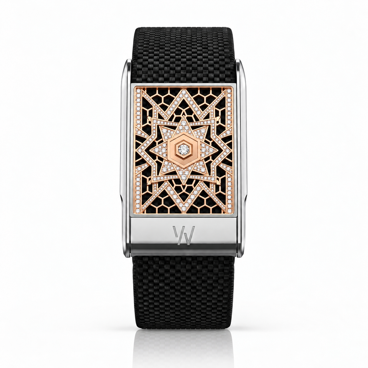 Rose Gold Star Mosaic Diamond WHOOP 5.0 case set with moissanite – front view – Zius Jewels