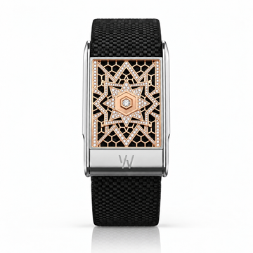 Rose Gold Star Mosaic Diamond WHOOP 5.0 case set with moissanite – front view – Zius Jewels