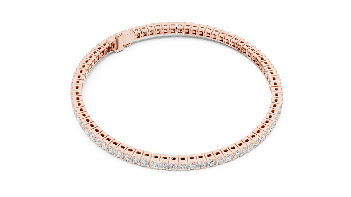 Rose Gold Princess-Cut Moissanite Tennis Bracelet – Sleek Square Stone Elegance
