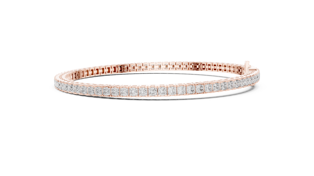 Rose Gold Princess-Cut Moissanite Tennis Bracelet – Sleek Square Stone Elegance