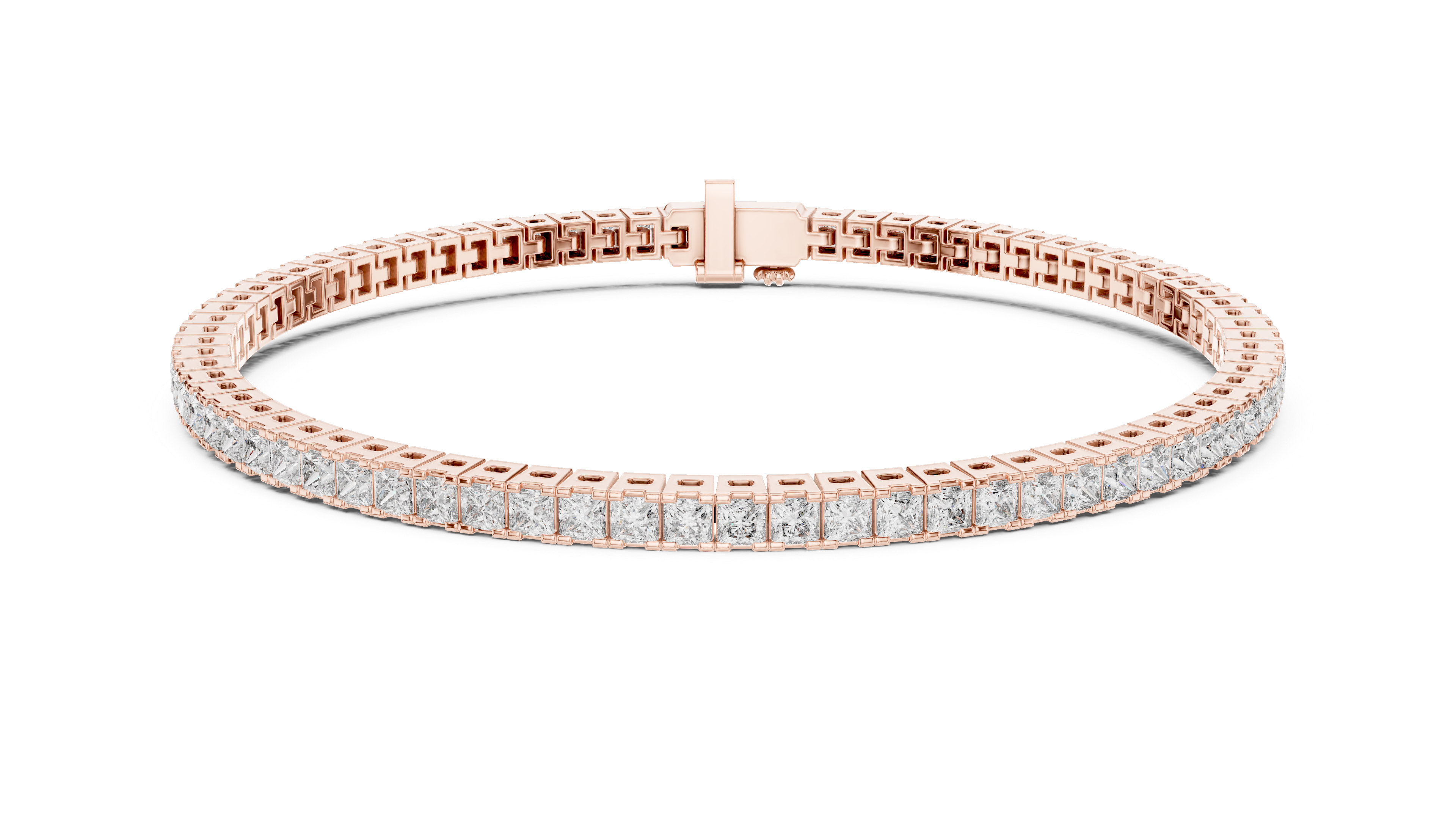 Rose Gold Princess-Cut Moissanite Tennis Bracelet – Sleek Square Stone Elegance