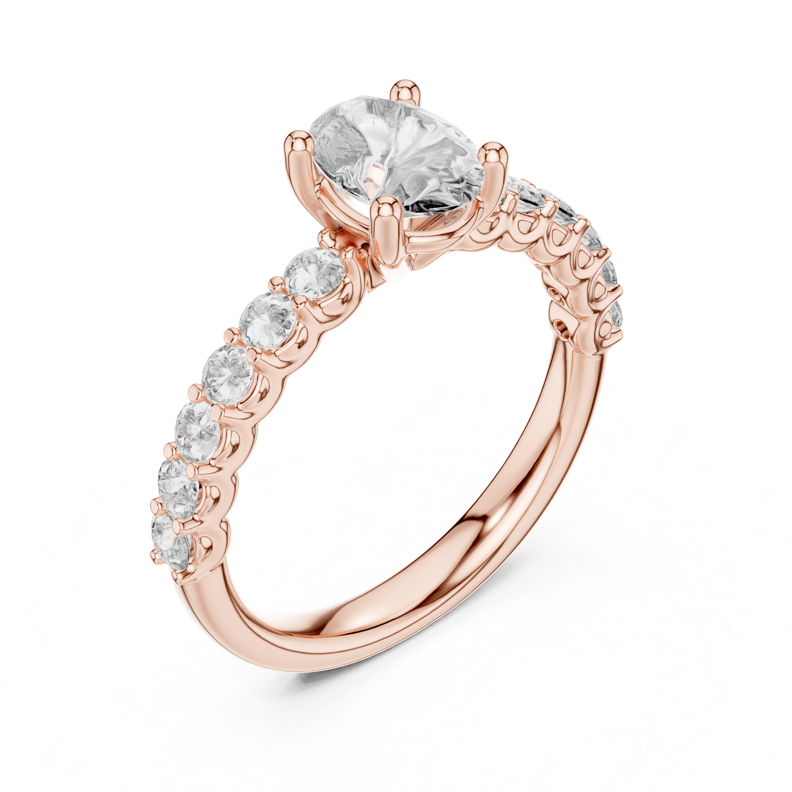 Oval And Round Cut Brilliant Moissanite VVS1 Eternity Engagement Ring