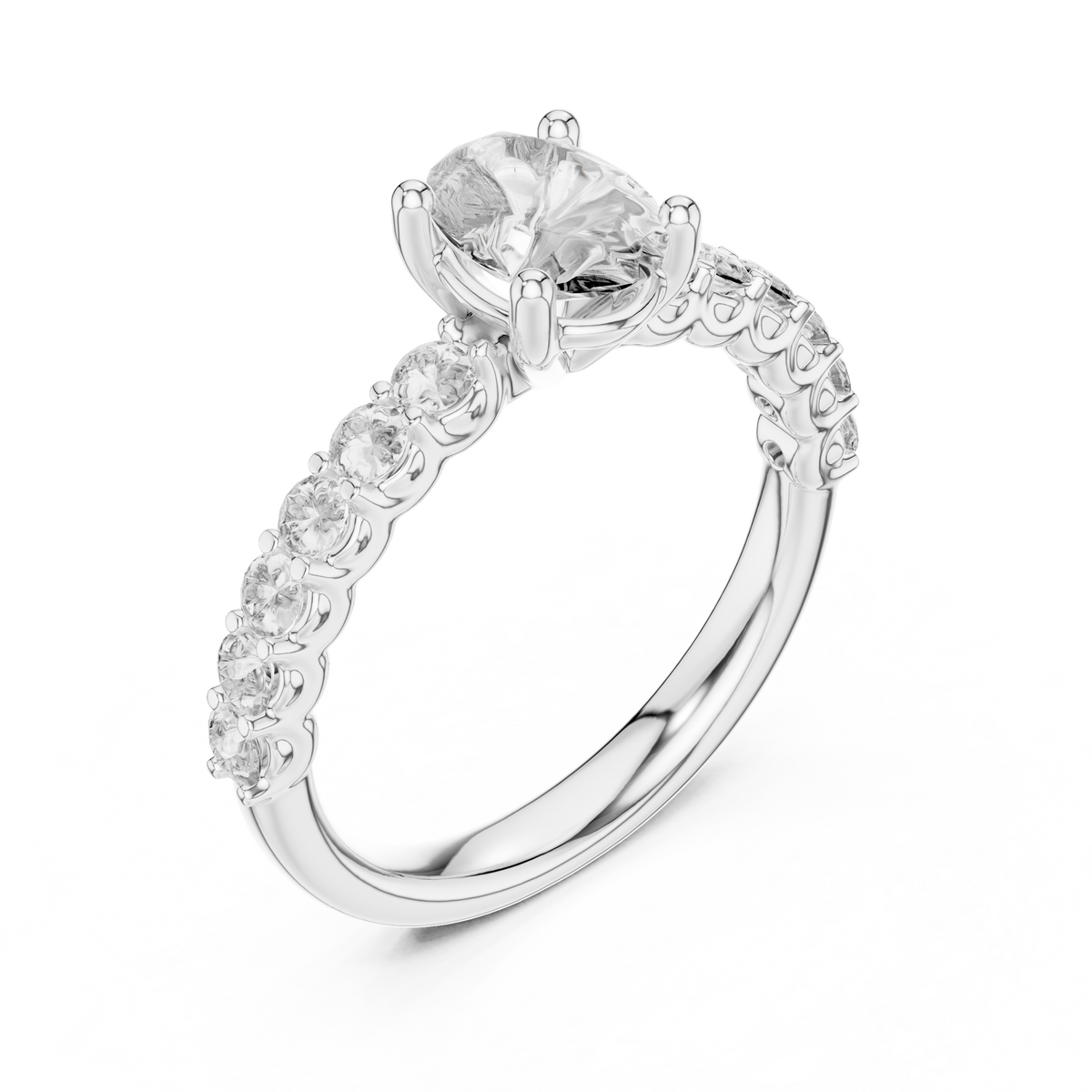 Oval And Round Cut Brilliant Moissanite VVS1 Eternity Engagement Ring