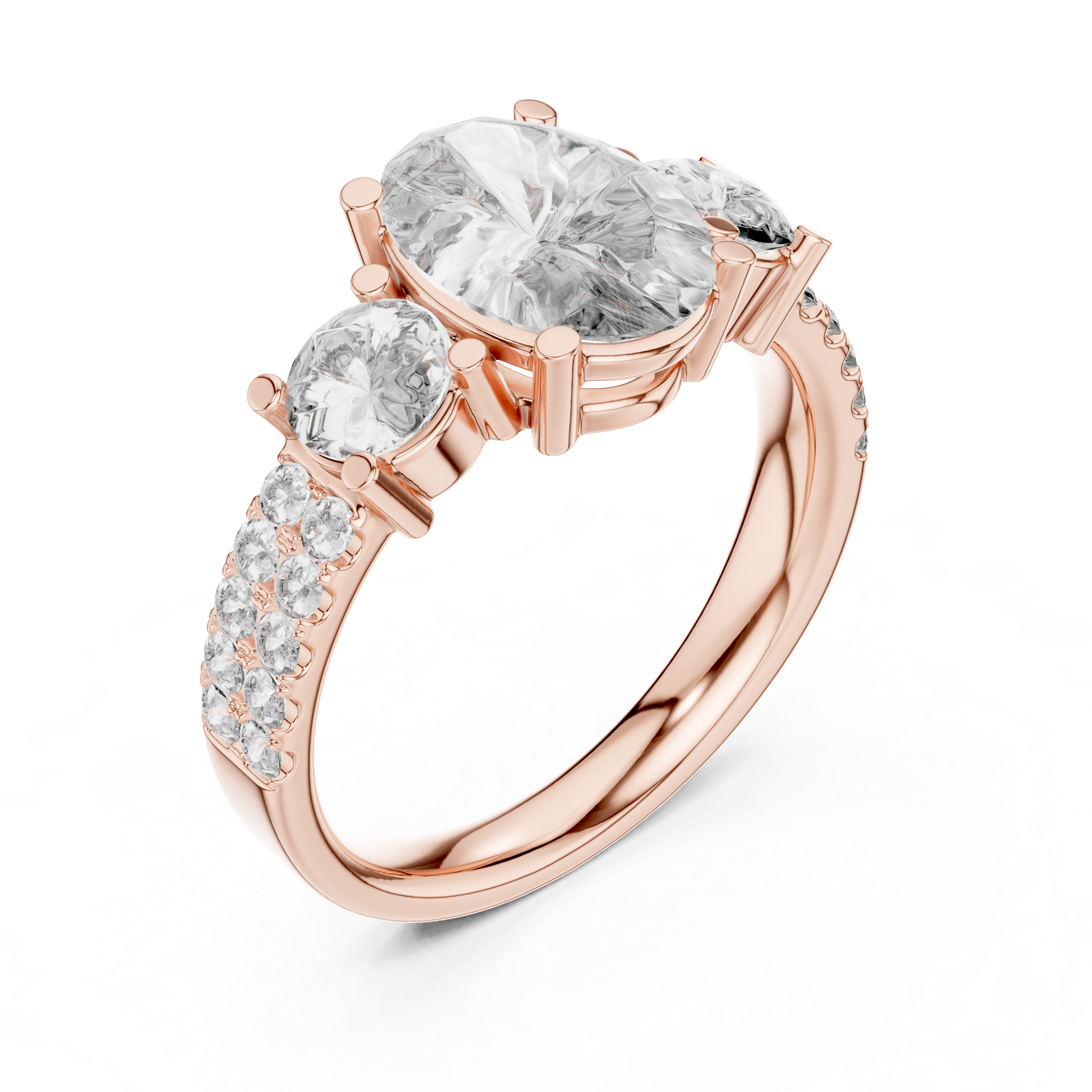 Oval And Round Brilliant Moissanite VVS1 Eternity Engagement Ring