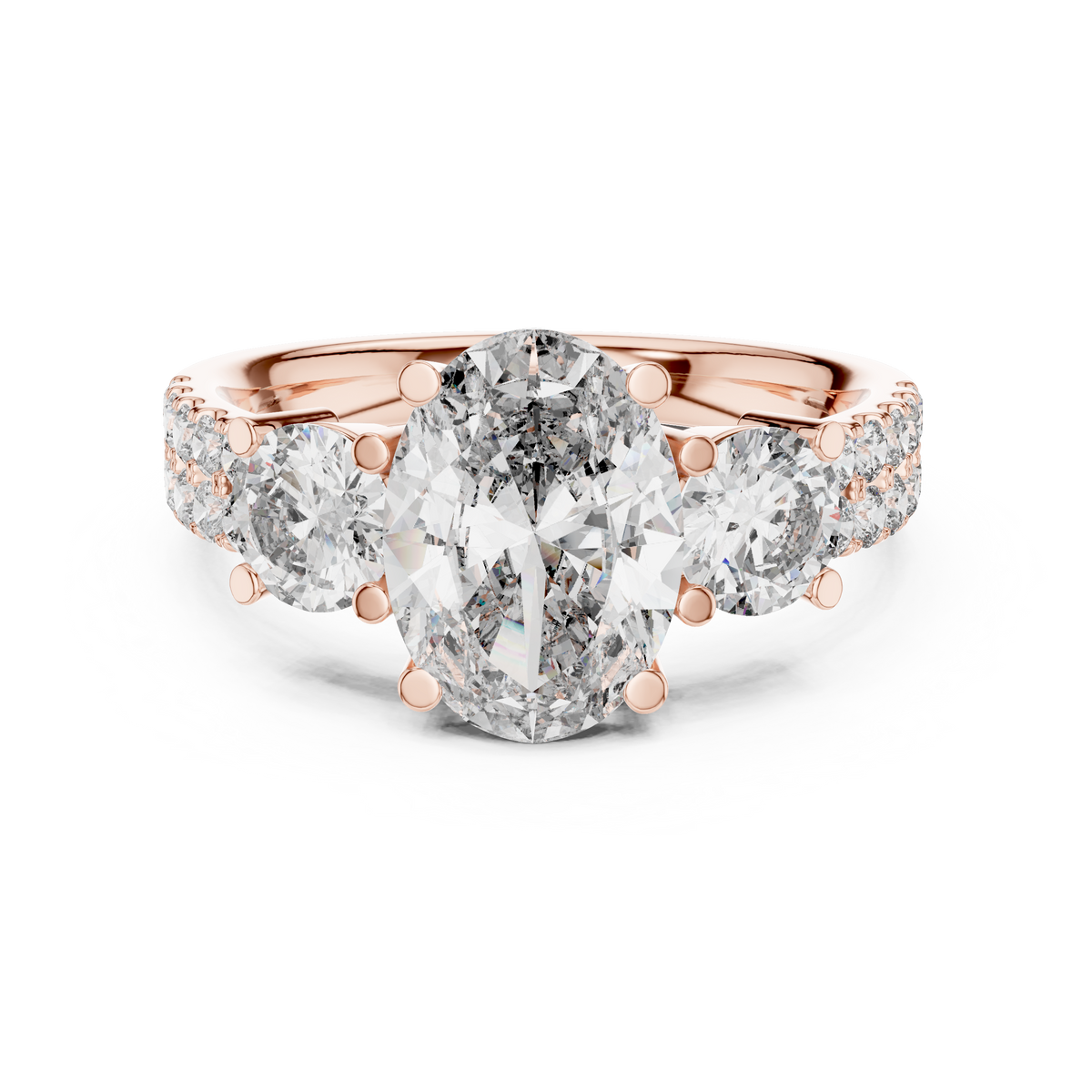 Oval And Round Brilliant Moissanite VVS1 Eternity Engagement Ring