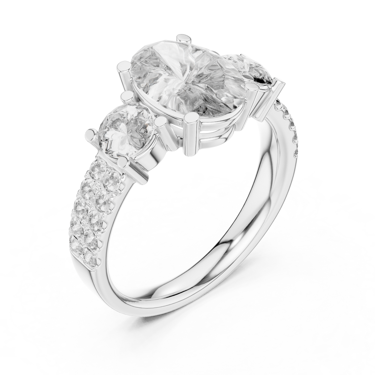 Oval And Round Brilliant Moissanite VVS1 Eternity Engagement Ring