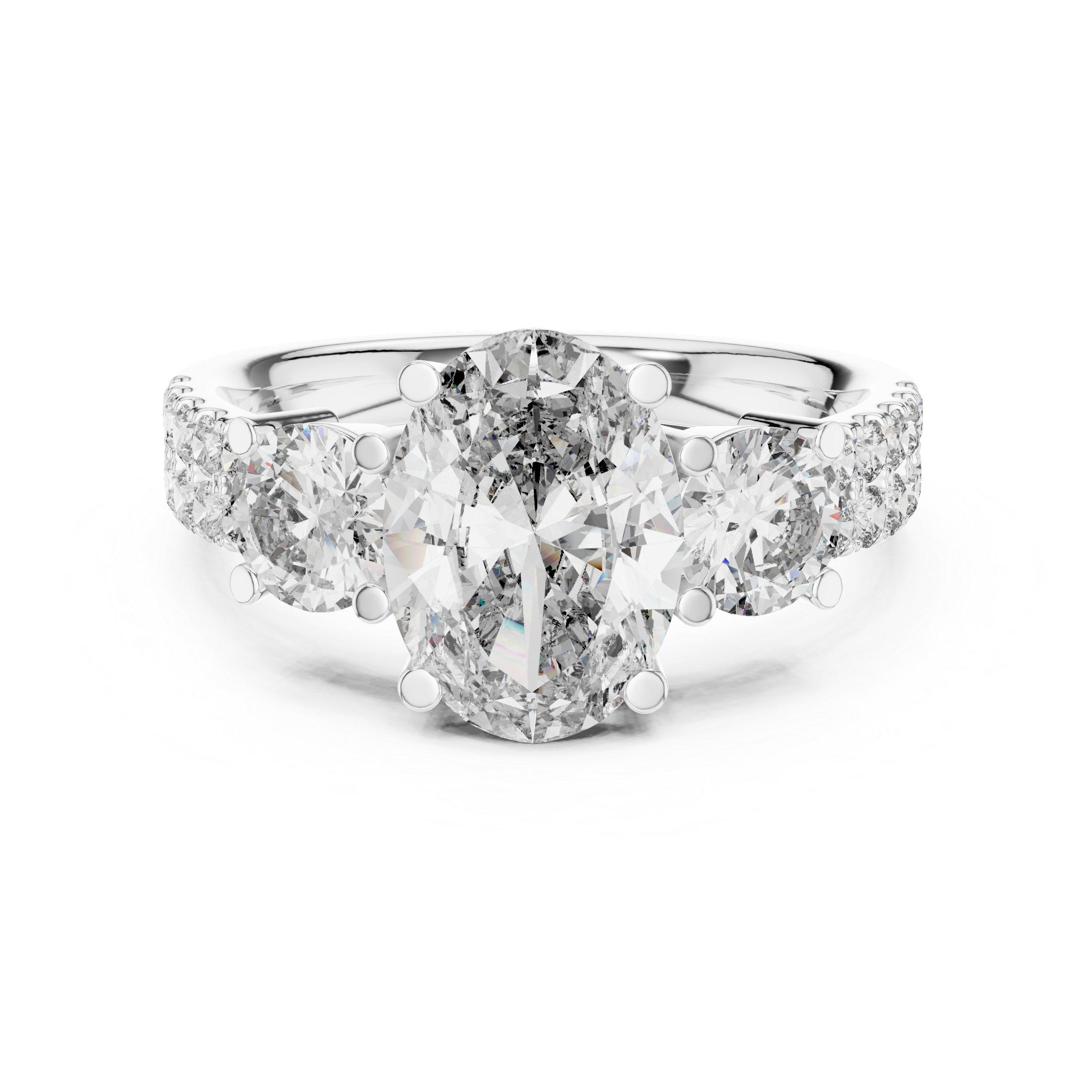 Oval And Round Brilliant Moissanite VVS1 Eternity Engagement Ring