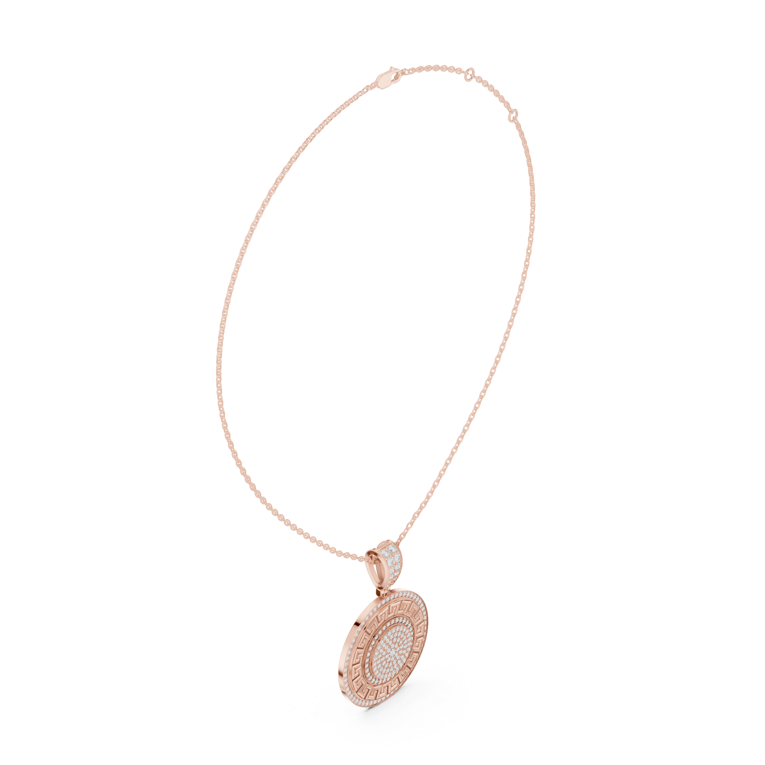 Round Luxe Halo Moissanite Medallion Pendant in White Gold