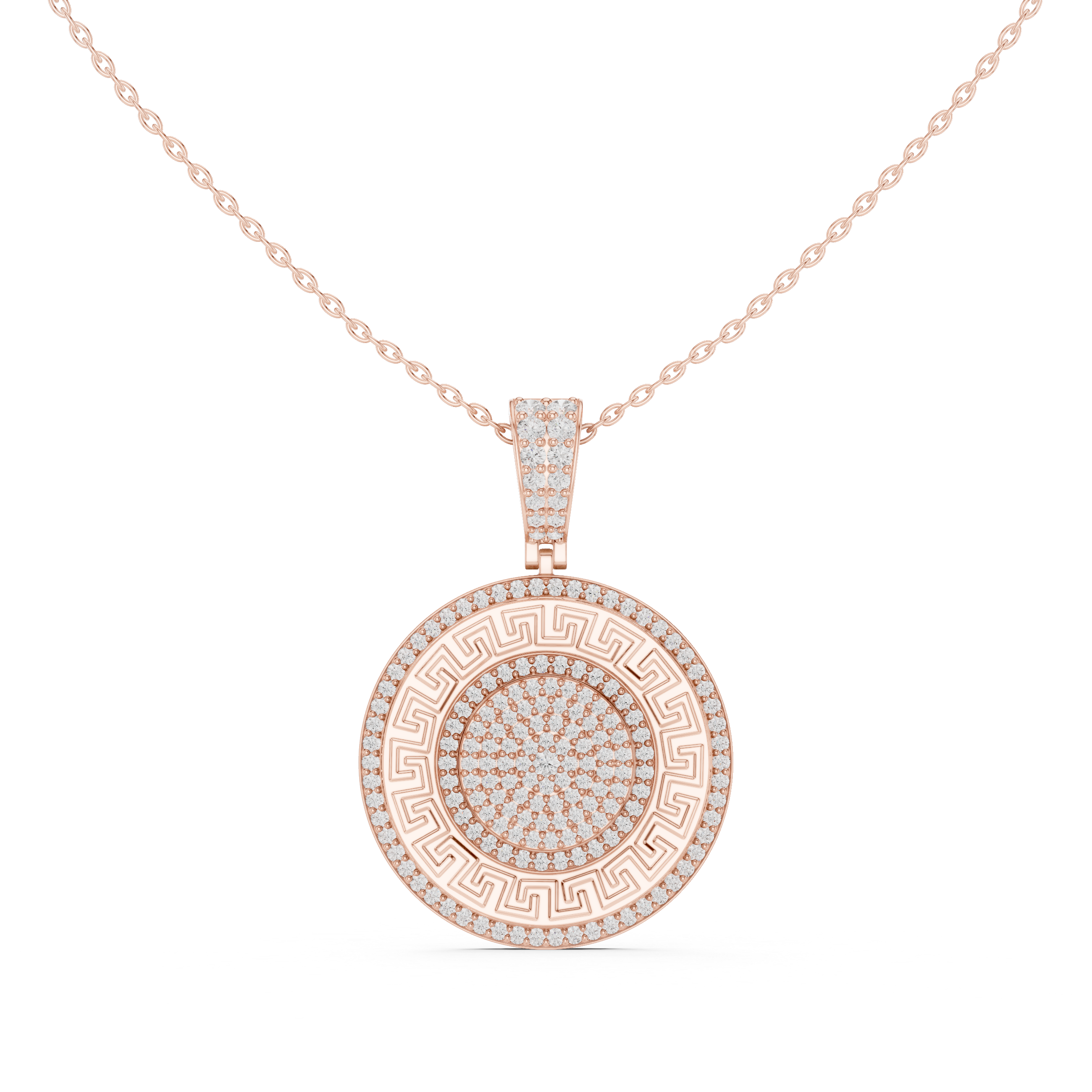 Round Luxe Halo Moissanite Medallion Pendant in White Gold
