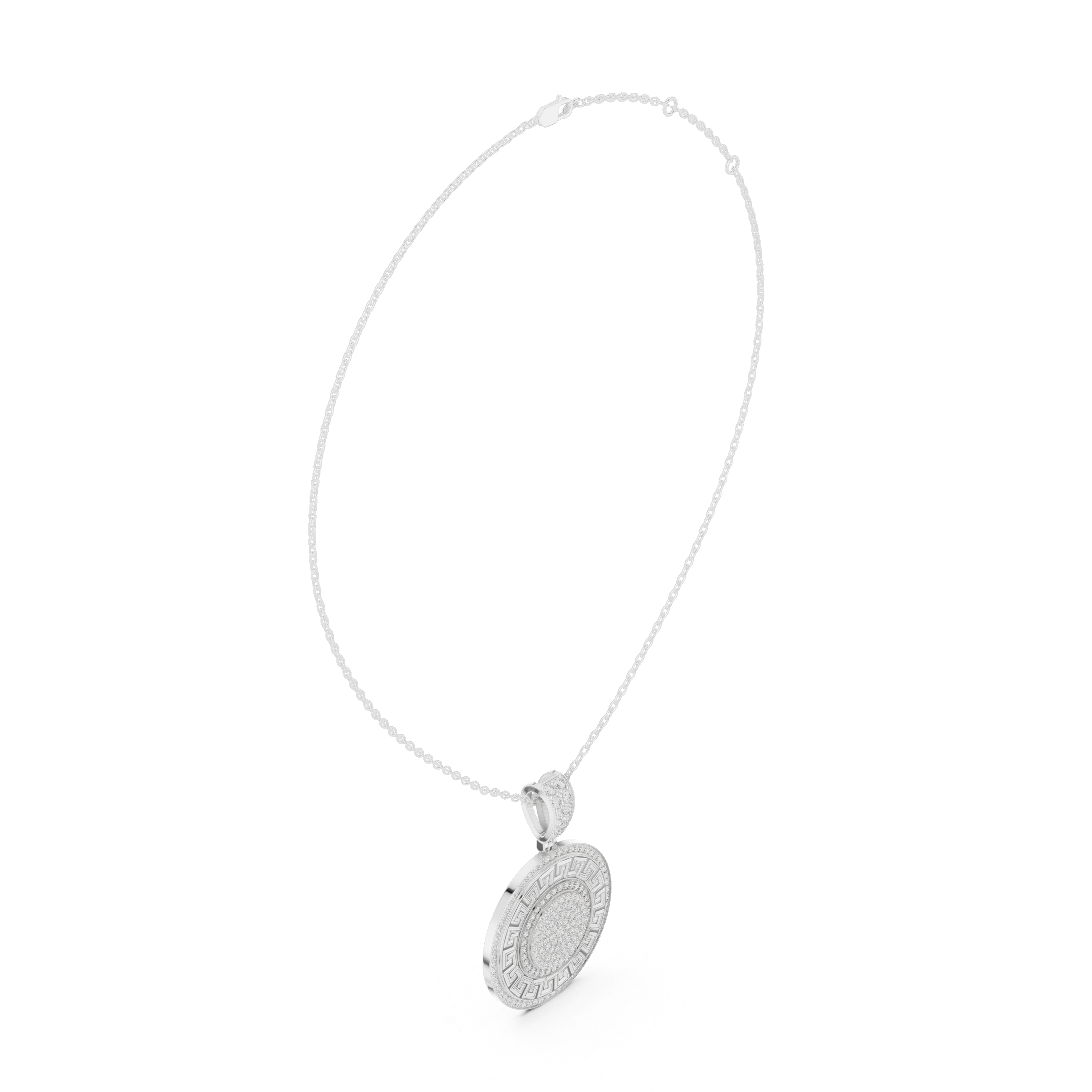 Round Luxe Halo Moissanite Medallion Pendant in White Gold