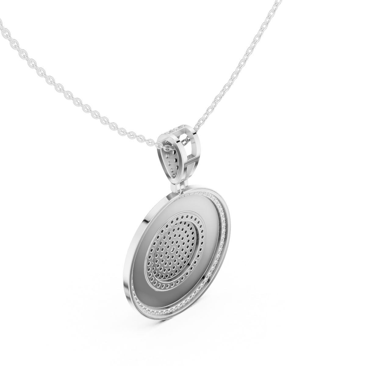 Round Luxe Halo Moissanite Medallion Pendant in White Gold