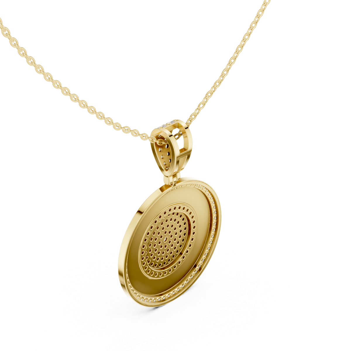 Round Luxe Halo Moissanite Medallion Pendant in White Gold