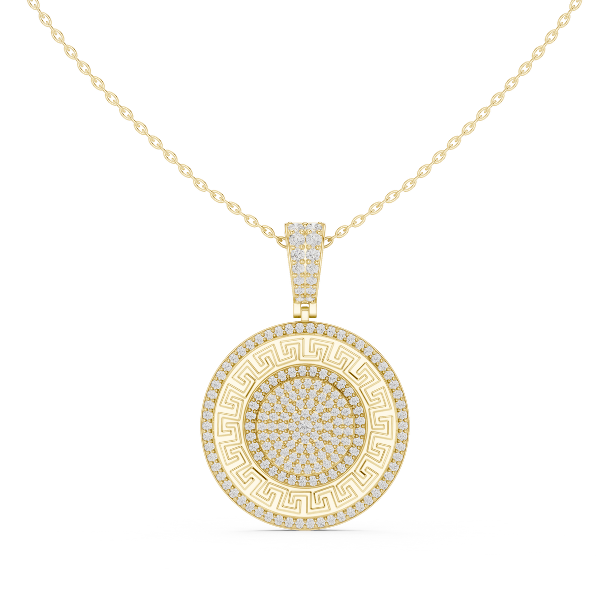 Round Luxe Halo Moissanite Medallion Pendant in White Gold