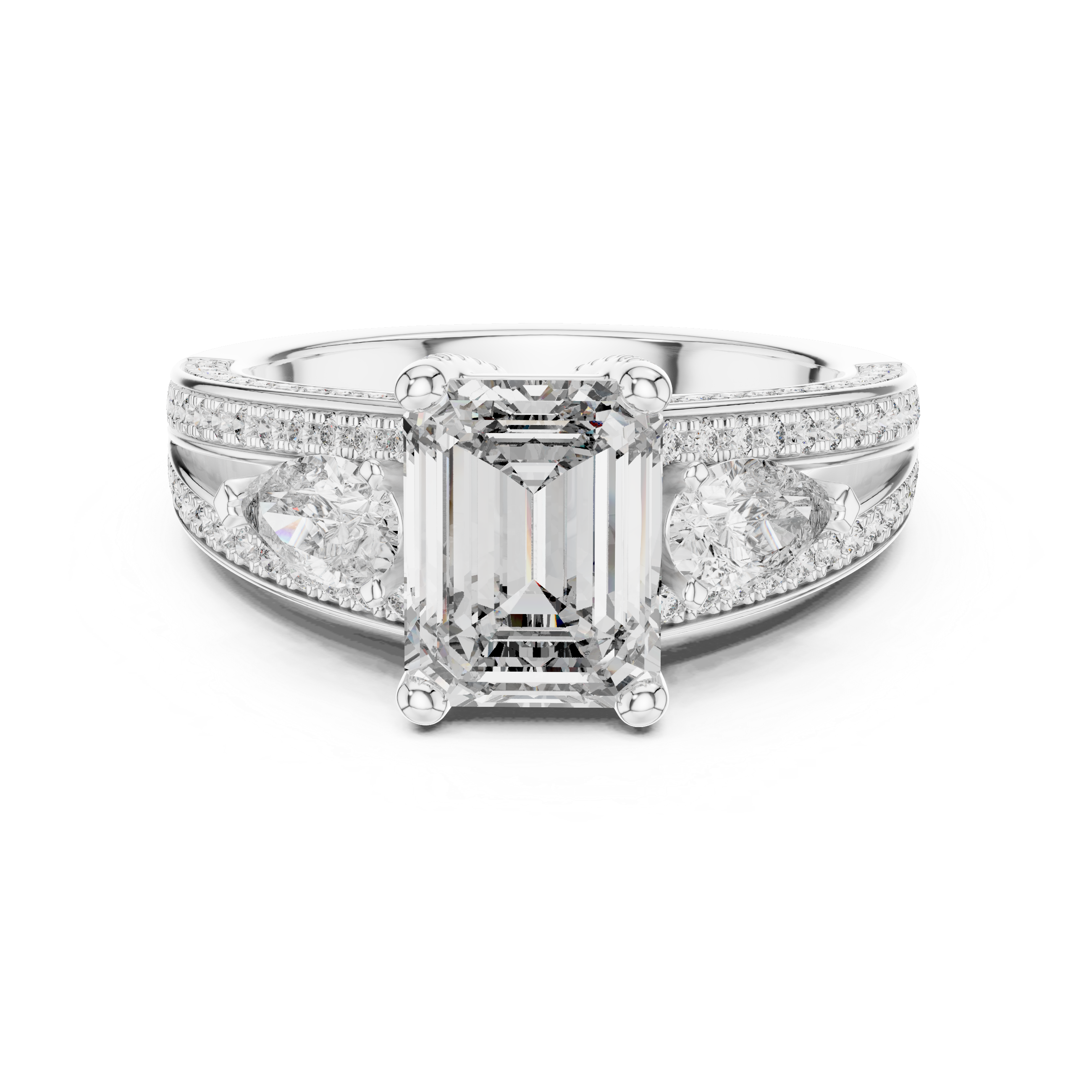 Emerald, Pear And Round Cut Brilliant Moissanite VVS1 Eternity Engagement Ring