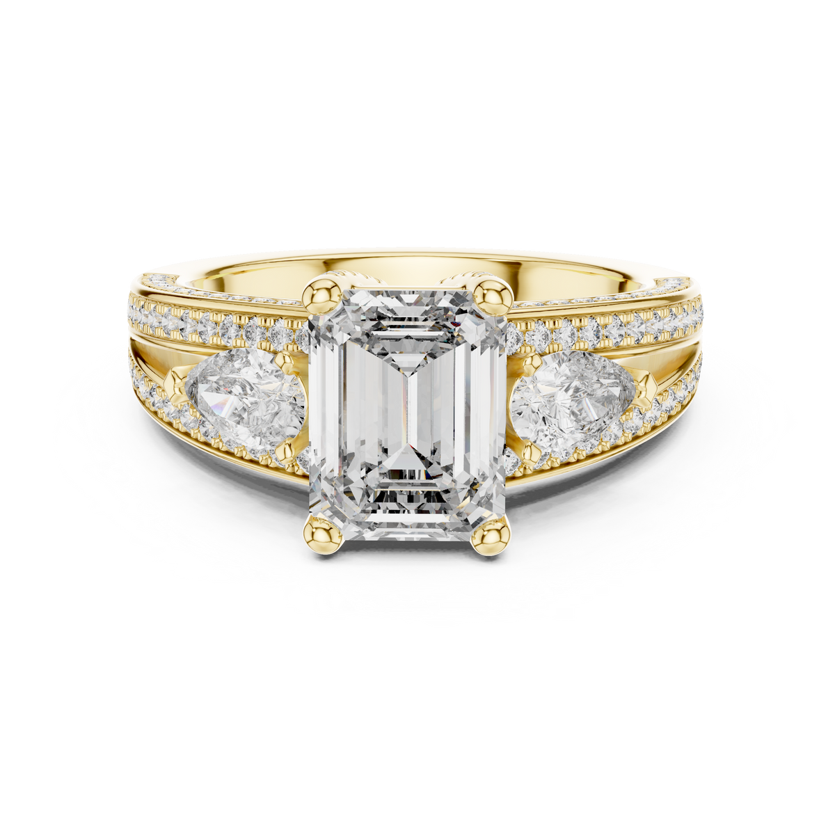 Emerald, Pear And Round Cut Brilliant Moissanite VVS1 Eternity Engagement Ring