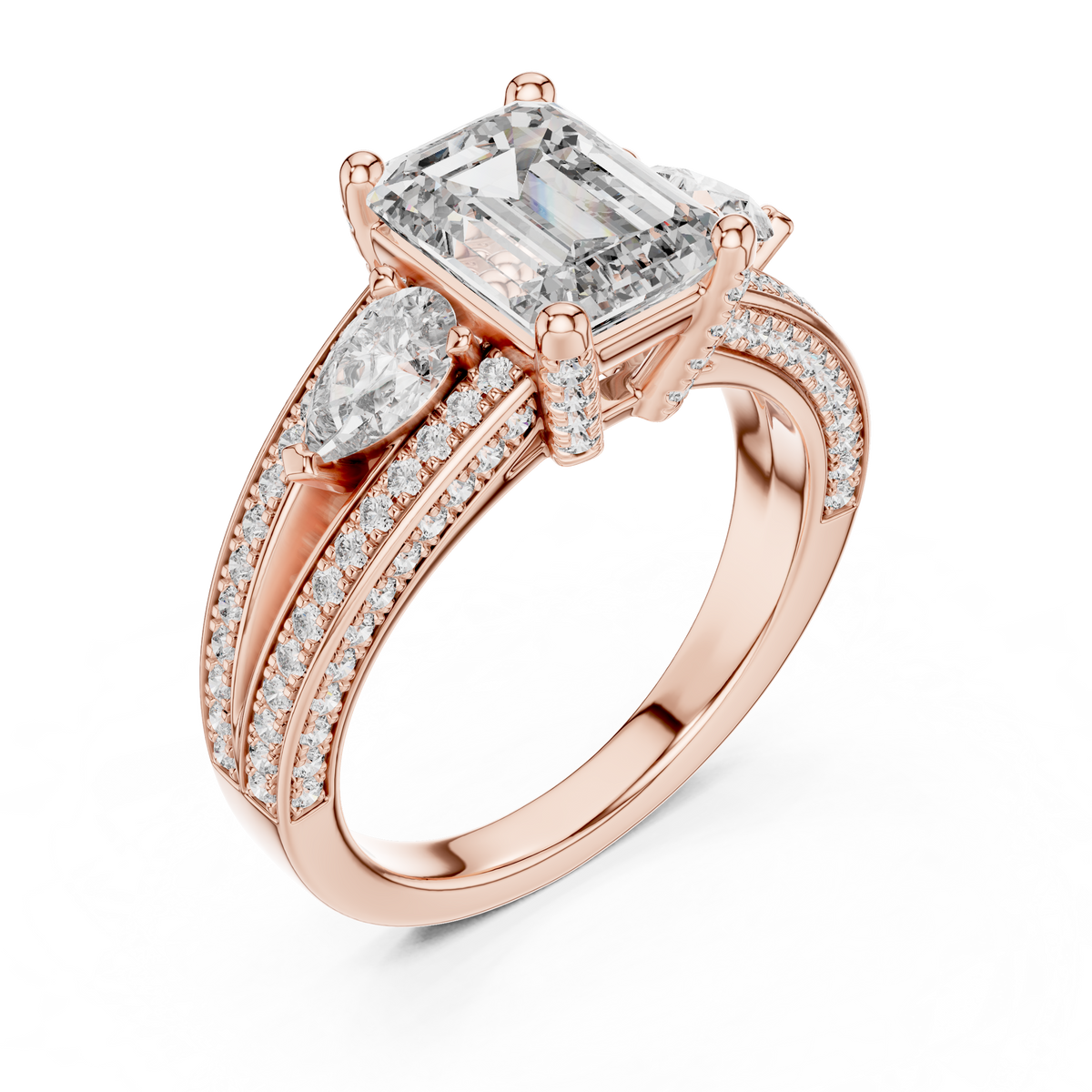 Emerald, Pear And Round Cut Brilliant Moissanite VVS1 Eternity Engagement Ring
