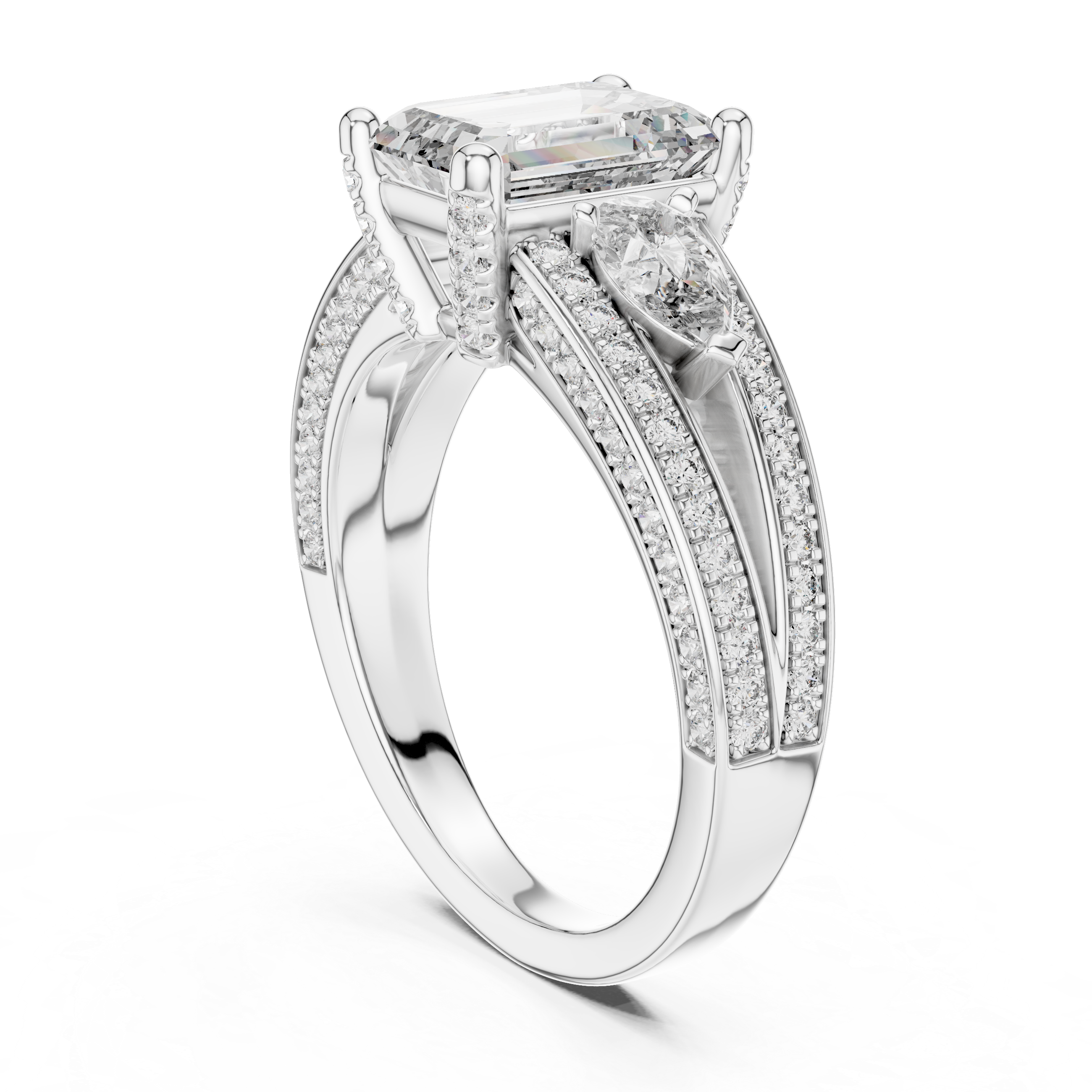 Emerald, Pear And Round Cut Brilliant Moissanite VVS1 Eternity Engagement Ring