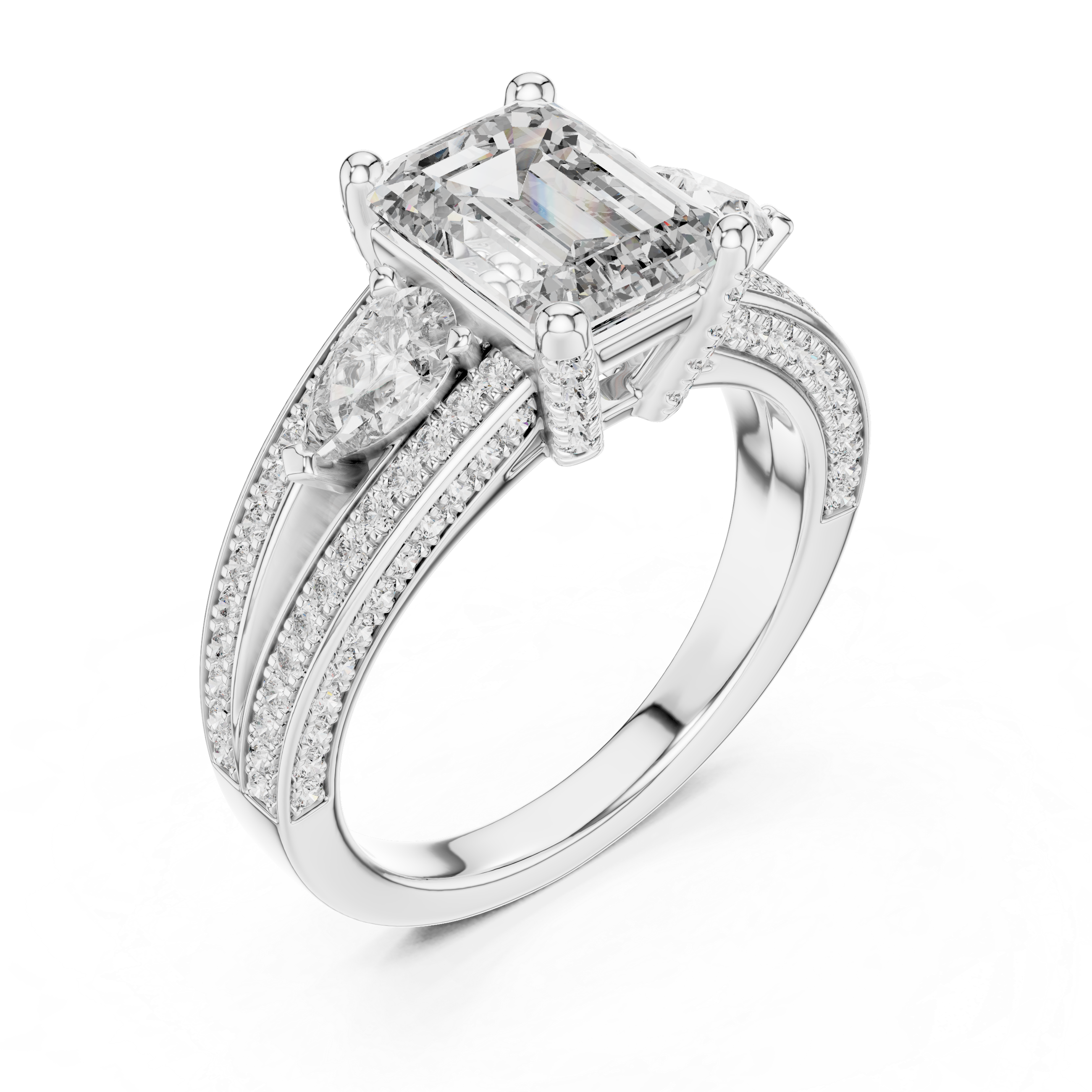 Emerald, Pear And Round Cut Brilliant Moissanite VVS1 Eternity Engagement Ring