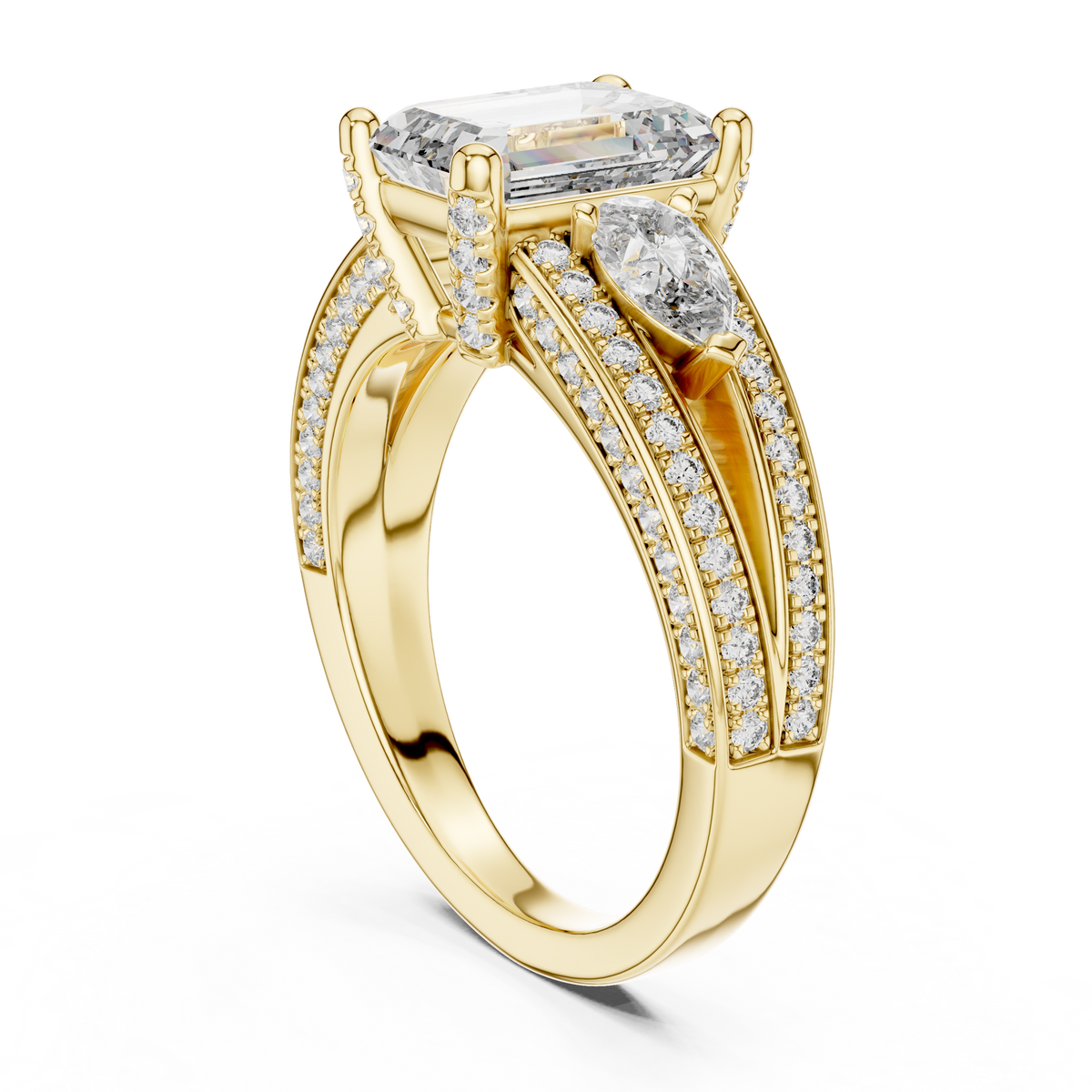 Emerald, Pear And Round Cut Brilliant Moissanite VVS1 Eternity Engagement Ring