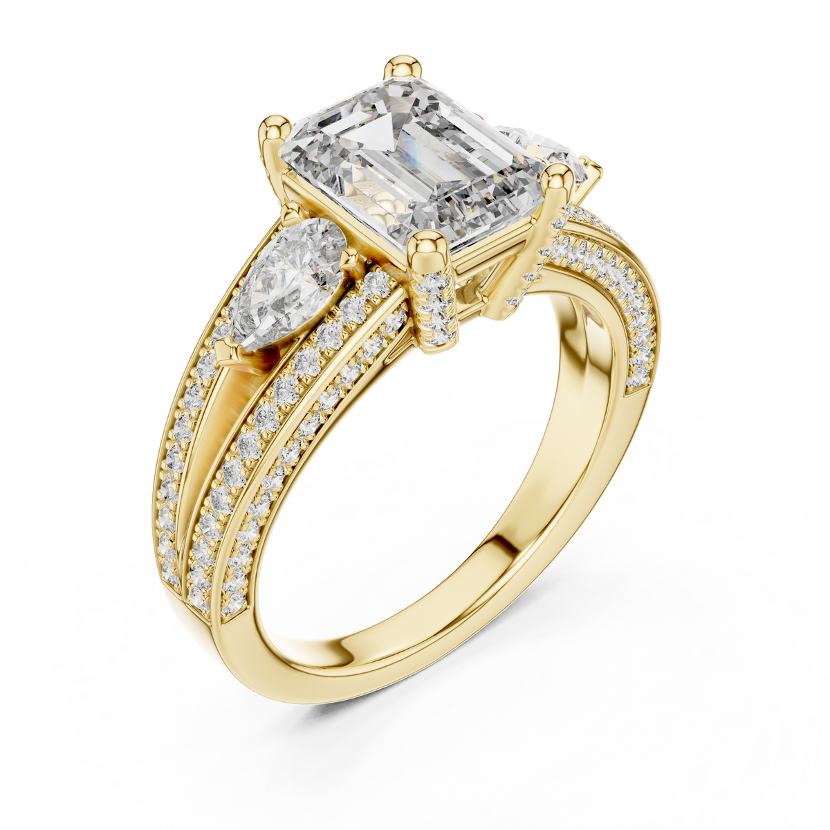 Emerald, Pear And Round Cut Brilliant Moissanite VVS1 Eternity Engagement Ring
