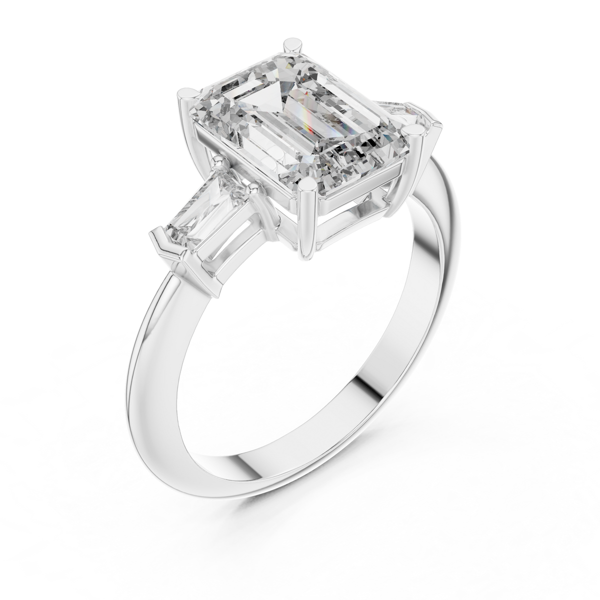Emerald And Baguette Cut Brilliant Moissanite VVS1 Eternity Engagement Ring