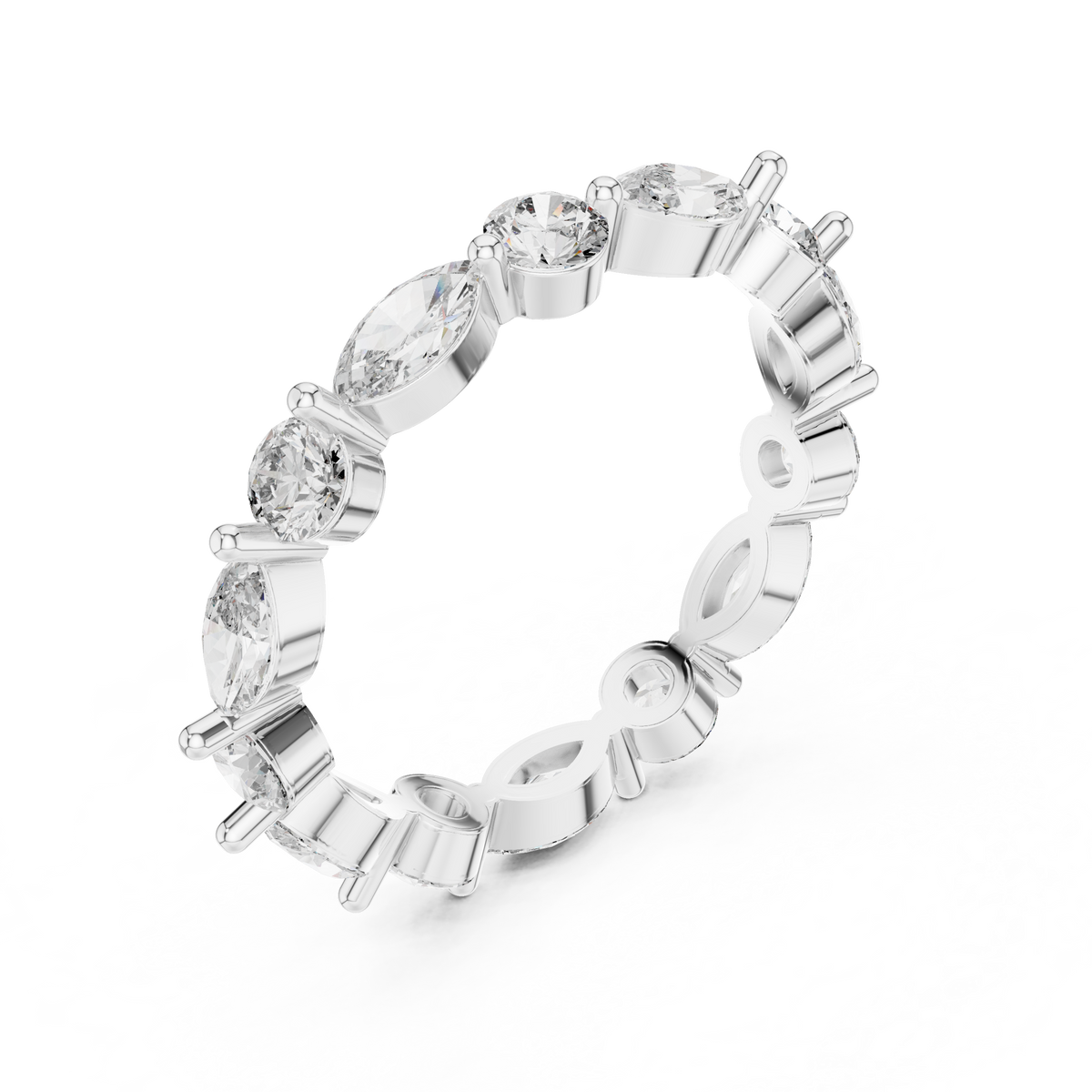Round And Marquise Cut Brilliant Moissanite VVS1 Eternity Band