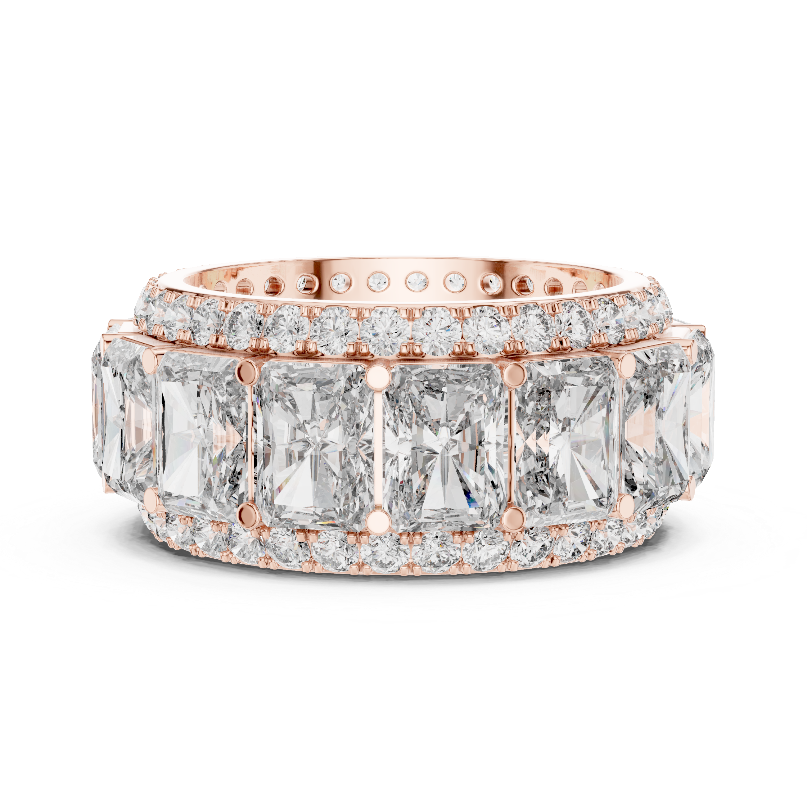 Triple Row Band Radiant And Round Brilliant Moissanite VVS1 Eternity Band