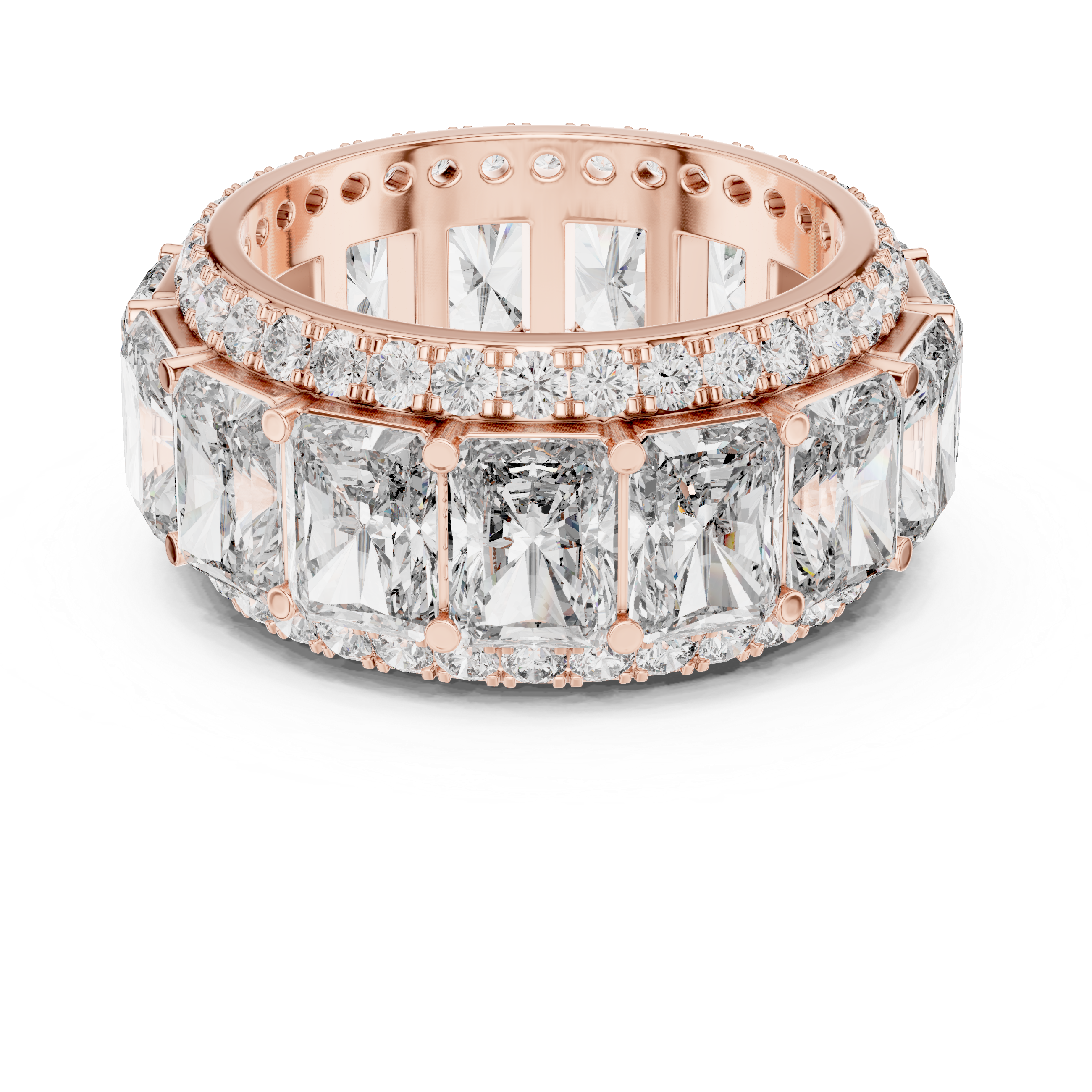 Triple Row Band Radiant And Round Brilliant Moissanite VVS1 Eternity Band