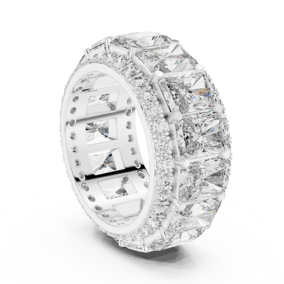 Triple Row Band Radiant And Round Brilliant Moissanite VVS1 Eternity Band