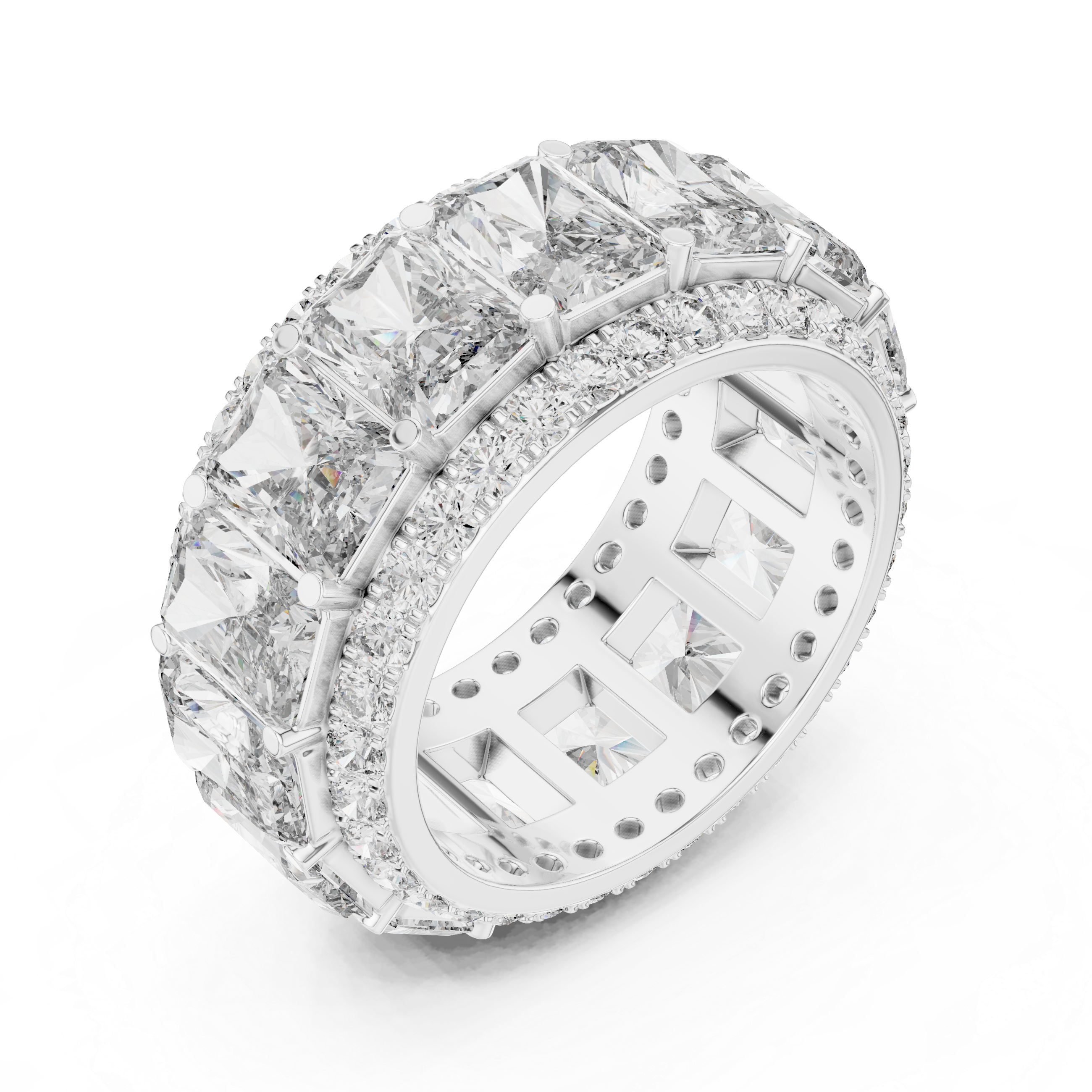 Triple Row Band Radiant And Round Brilliant Moissanite VVS1 Eternity Band