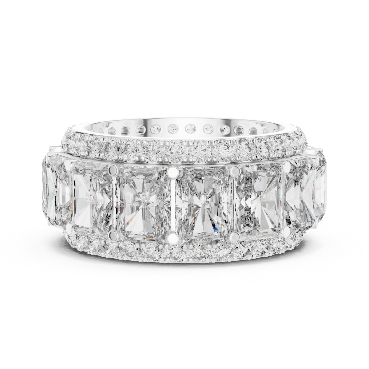 Triple Row Band Radiant And Round Brilliant Moissanite VVS1 Eternity Band