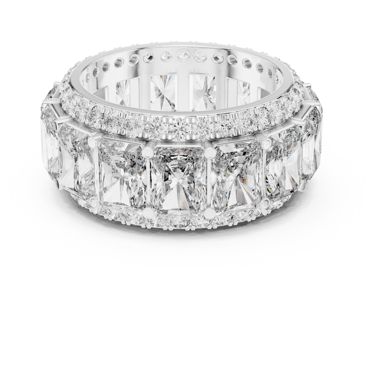 Triple Row Band Radiant And Round Brilliant Moissanite VVS1 Eternity Band