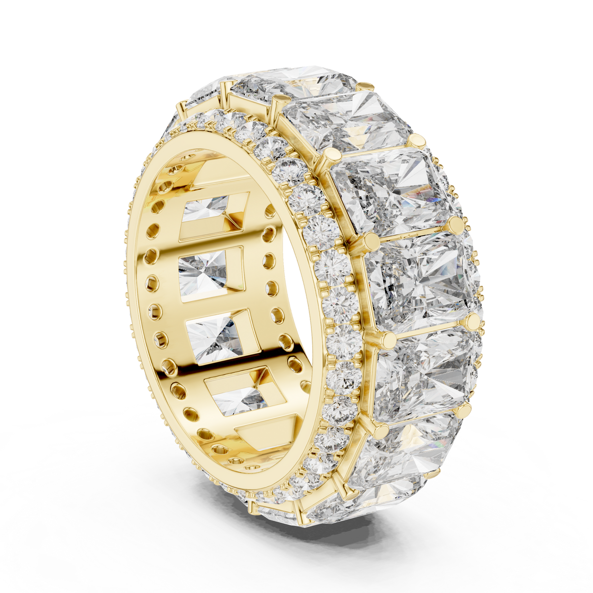 Triple Row Band Radiant And Round Brilliant Moissanite VVS1 Eternity Band