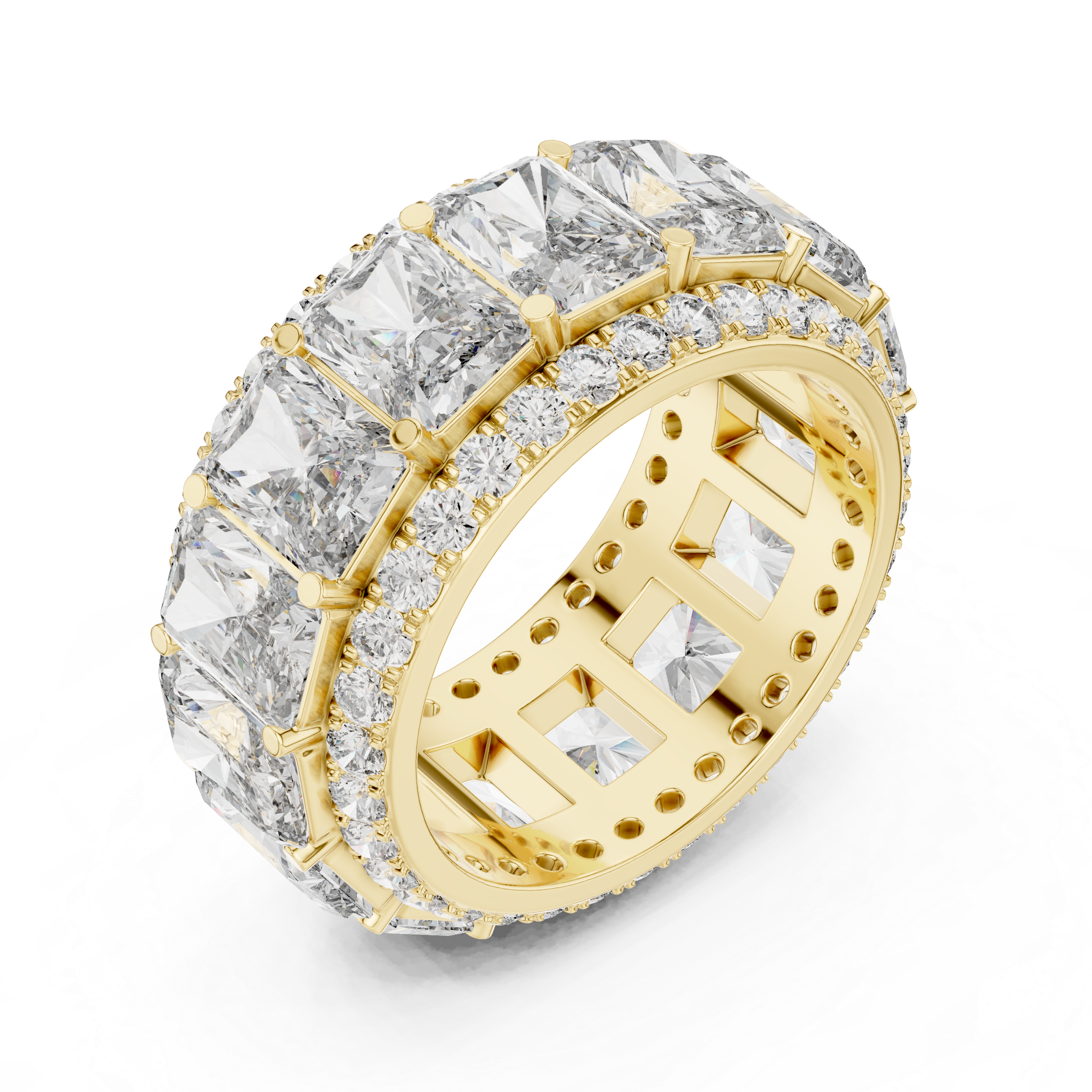 Triple Row Band Radiant And Round Brilliant Moissanite VVS1 Eternity Band