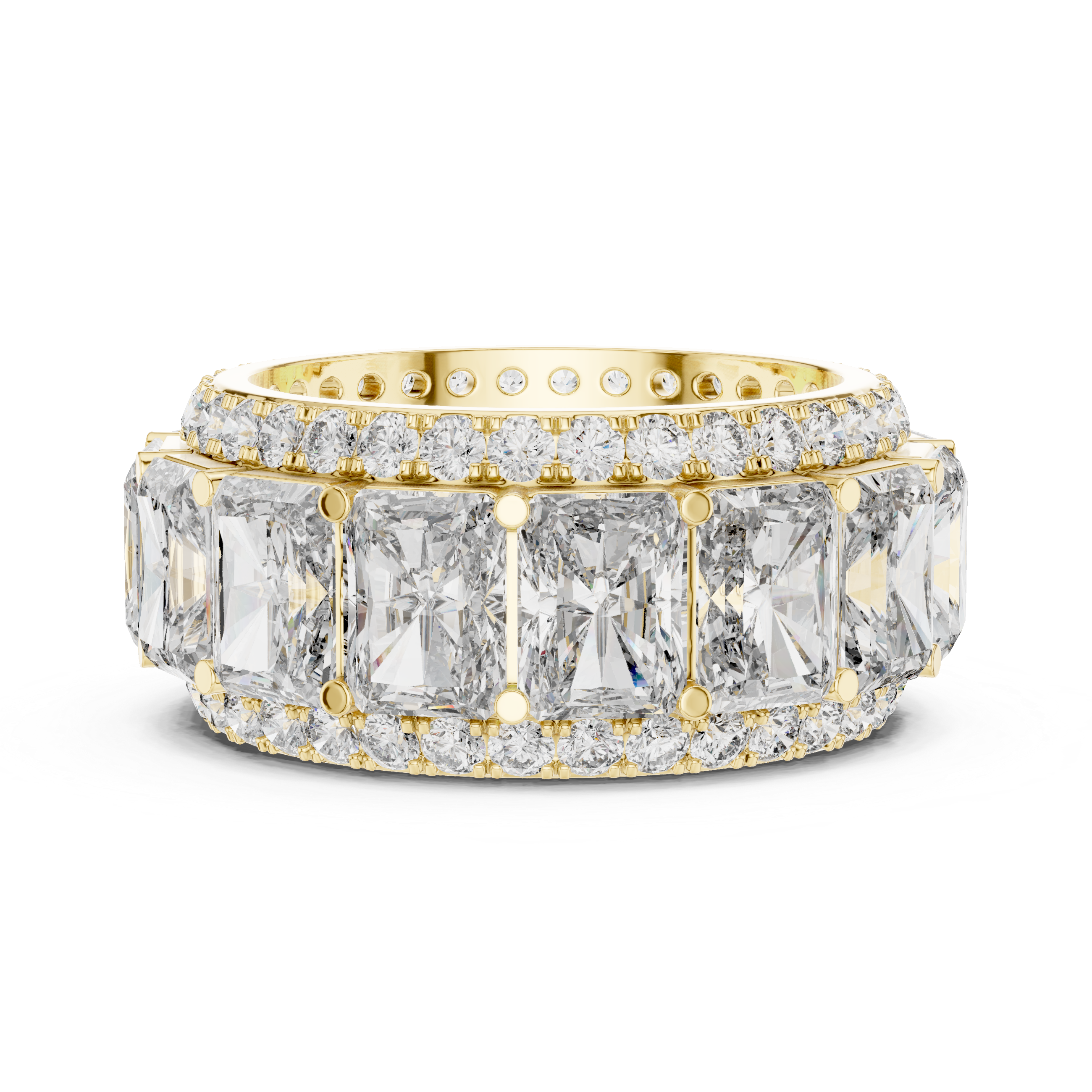 Triple Row Band Radiant And Round Brilliant Moissanite VVS1 Eternity Band