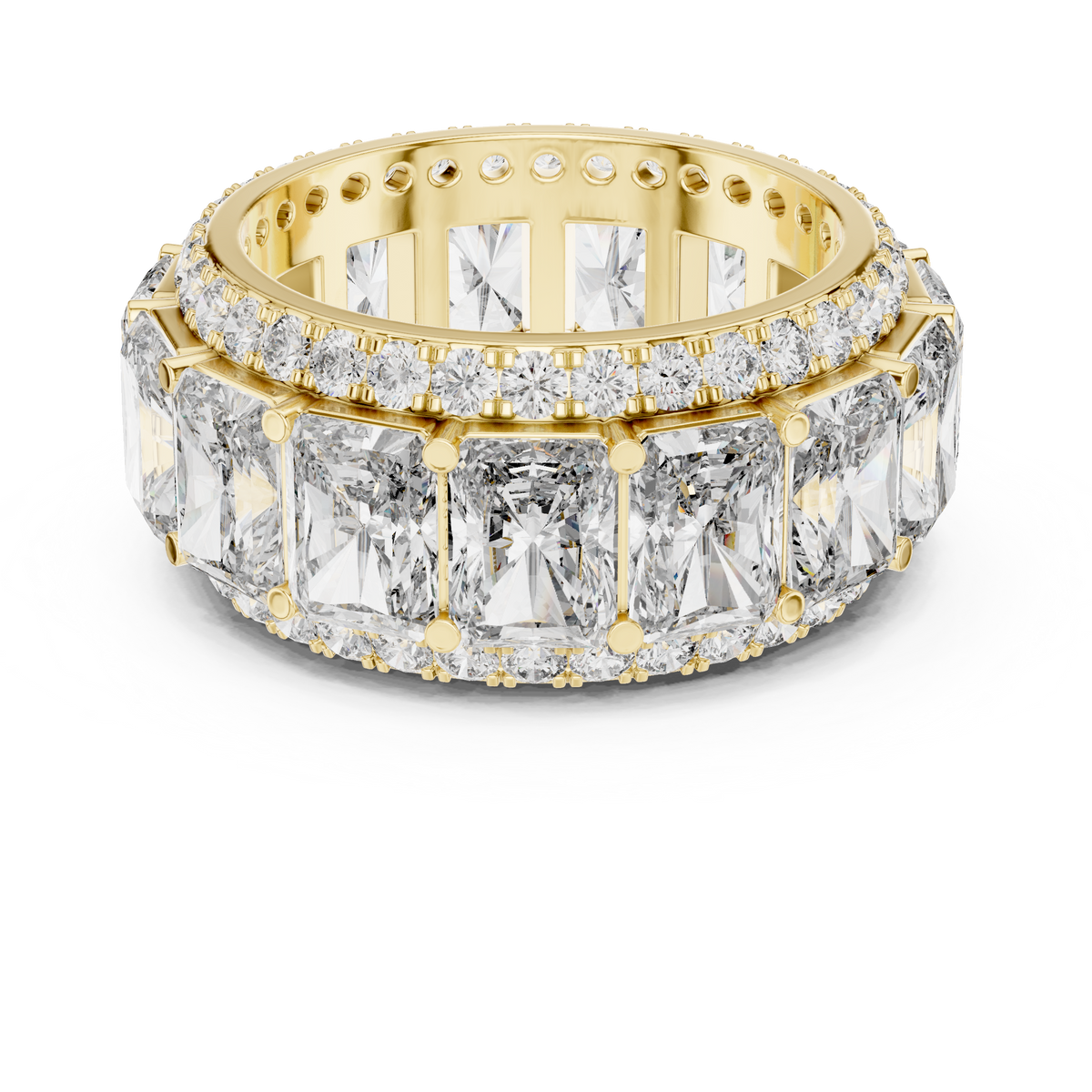 Triple Row Band Radiant And Round Brilliant Moissanite VVS1 Eternity Band