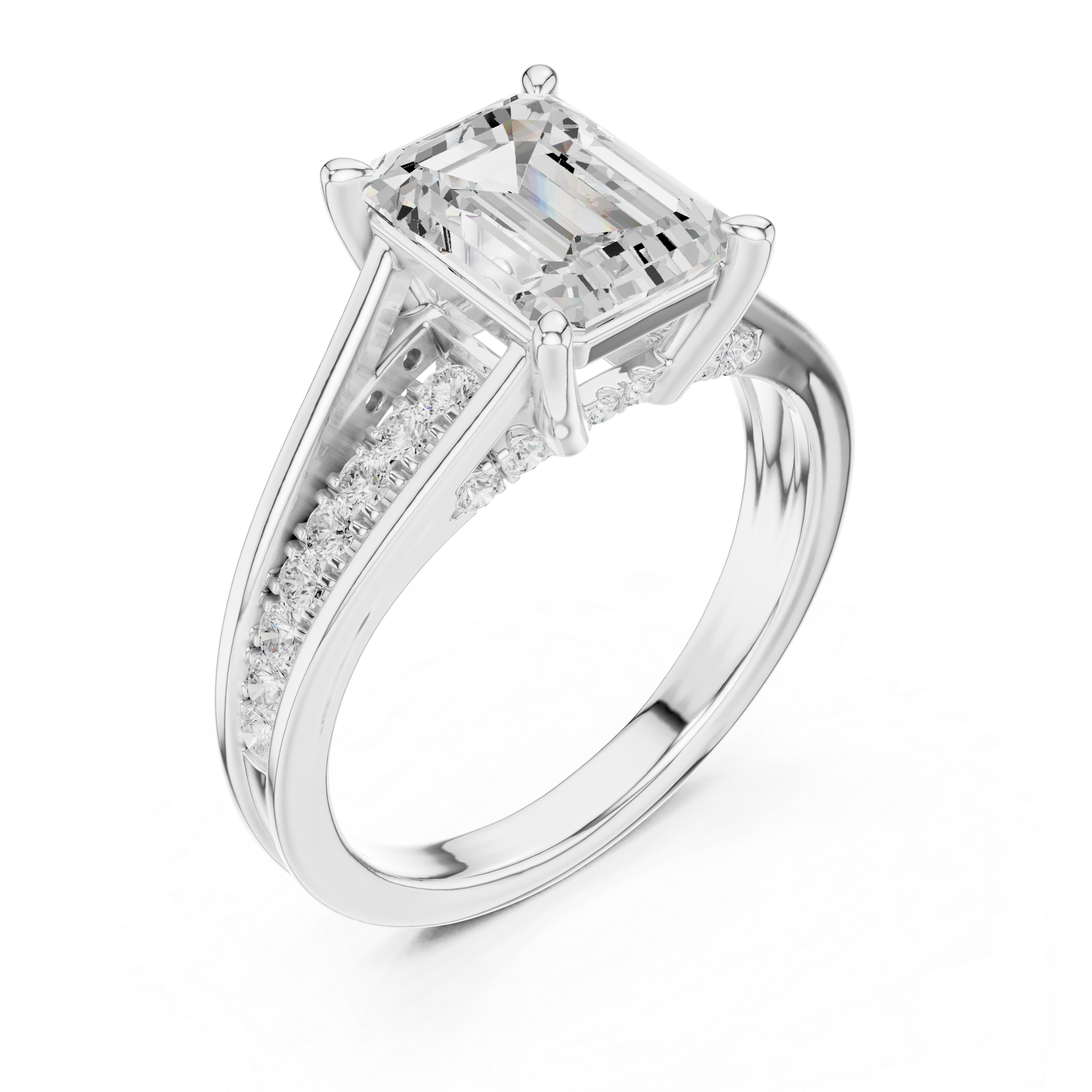 Emerald And Round Brilliant Moissanite VVS1 Eternity Engagement Ring