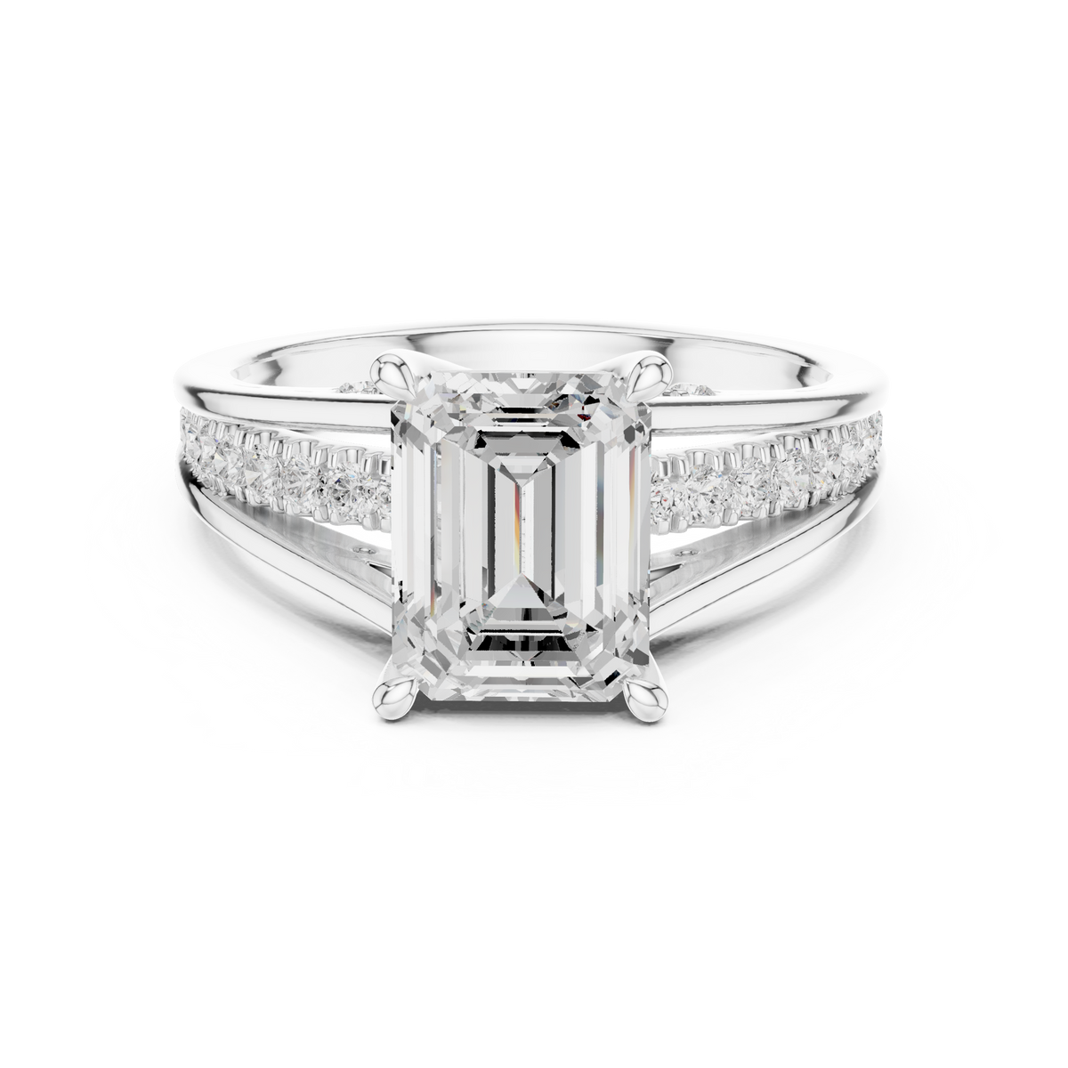 Emerald And Round Brilliant Moissanite VVS1 Eternity Engagement Ring