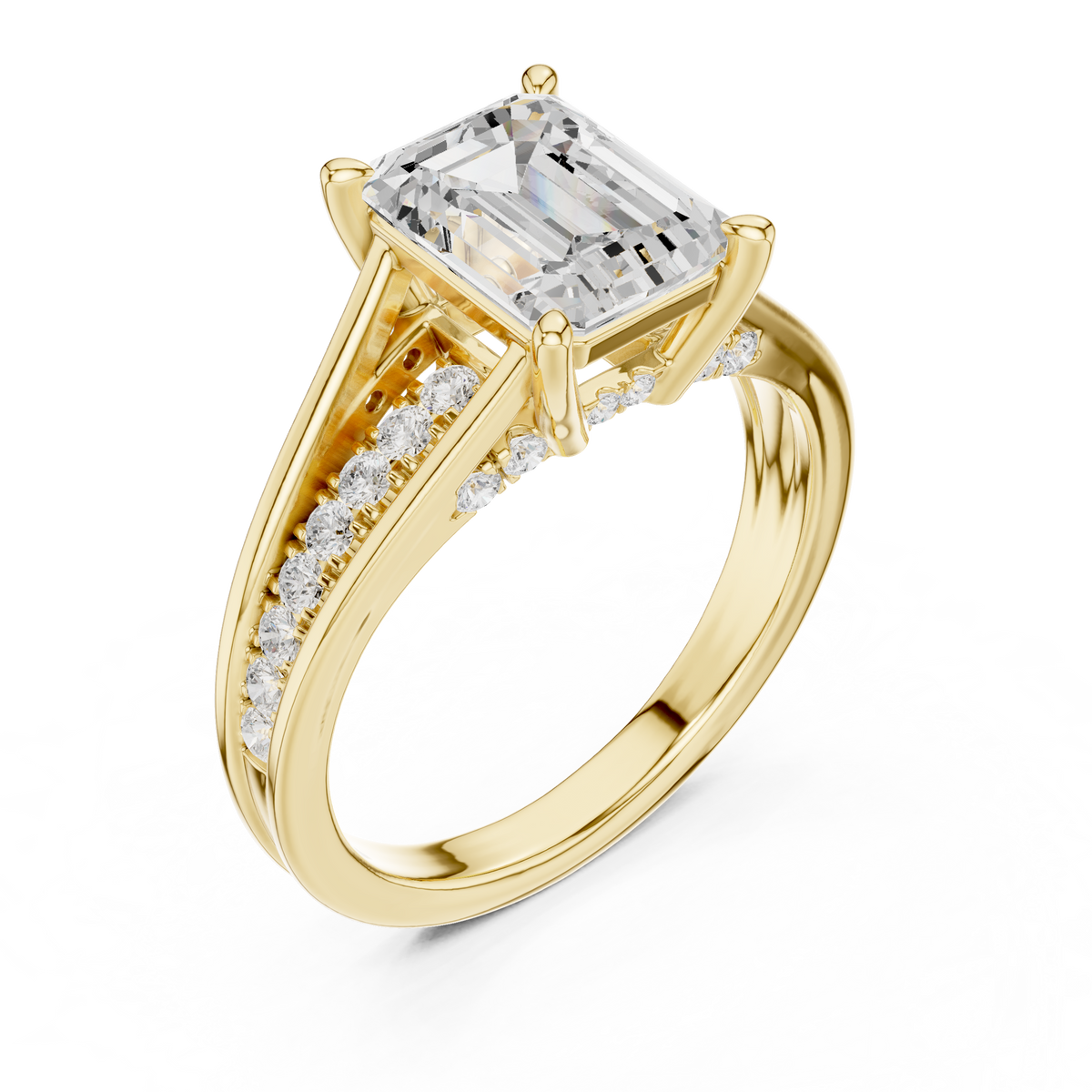 Emerald And Round Brilliant Moissanite VVS1 Eternity Engagement Ring
