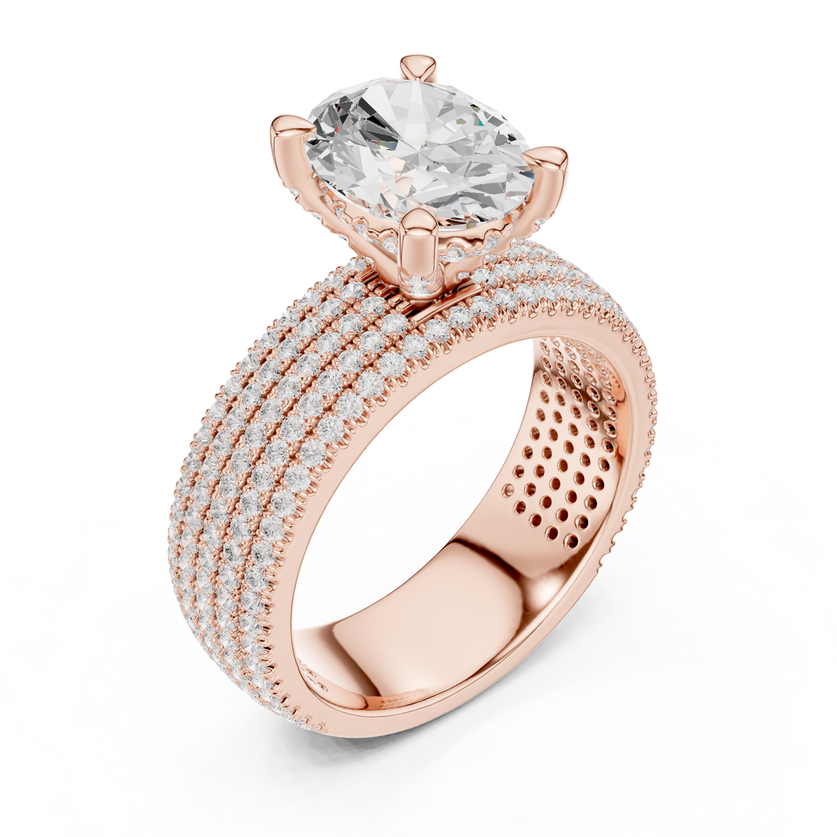 Oval And Round Brilliant Moissanite VVS1 Eternity Engagement Ring