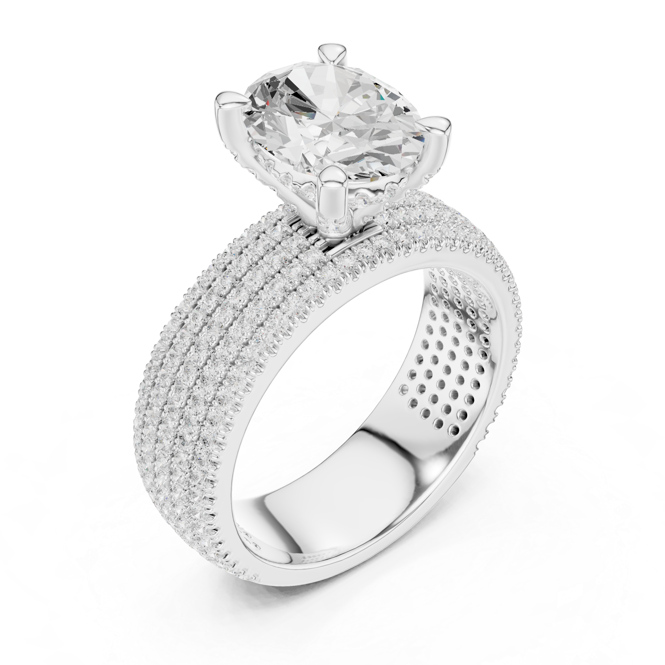 Oval And Round Brilliant Moissanite VVS1 Eternity Engagement Ring