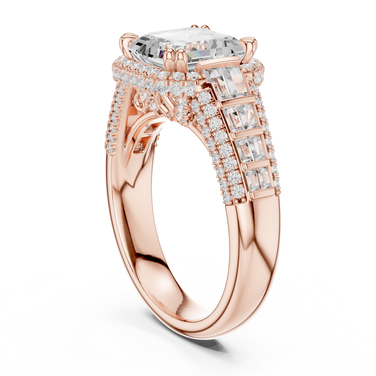 Asscher And Round Cut Brilliant Moissanite VVS1 Eternity Engagement Ring