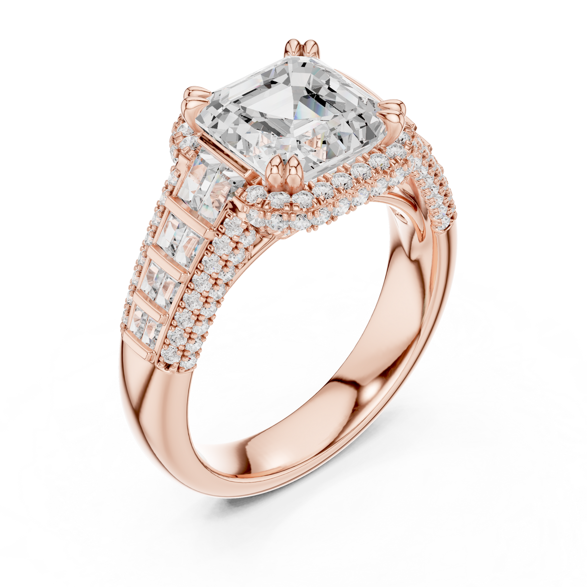 Asscher And Round Cut Brilliant Moissanite VVS1 Eternity Engagement Ring