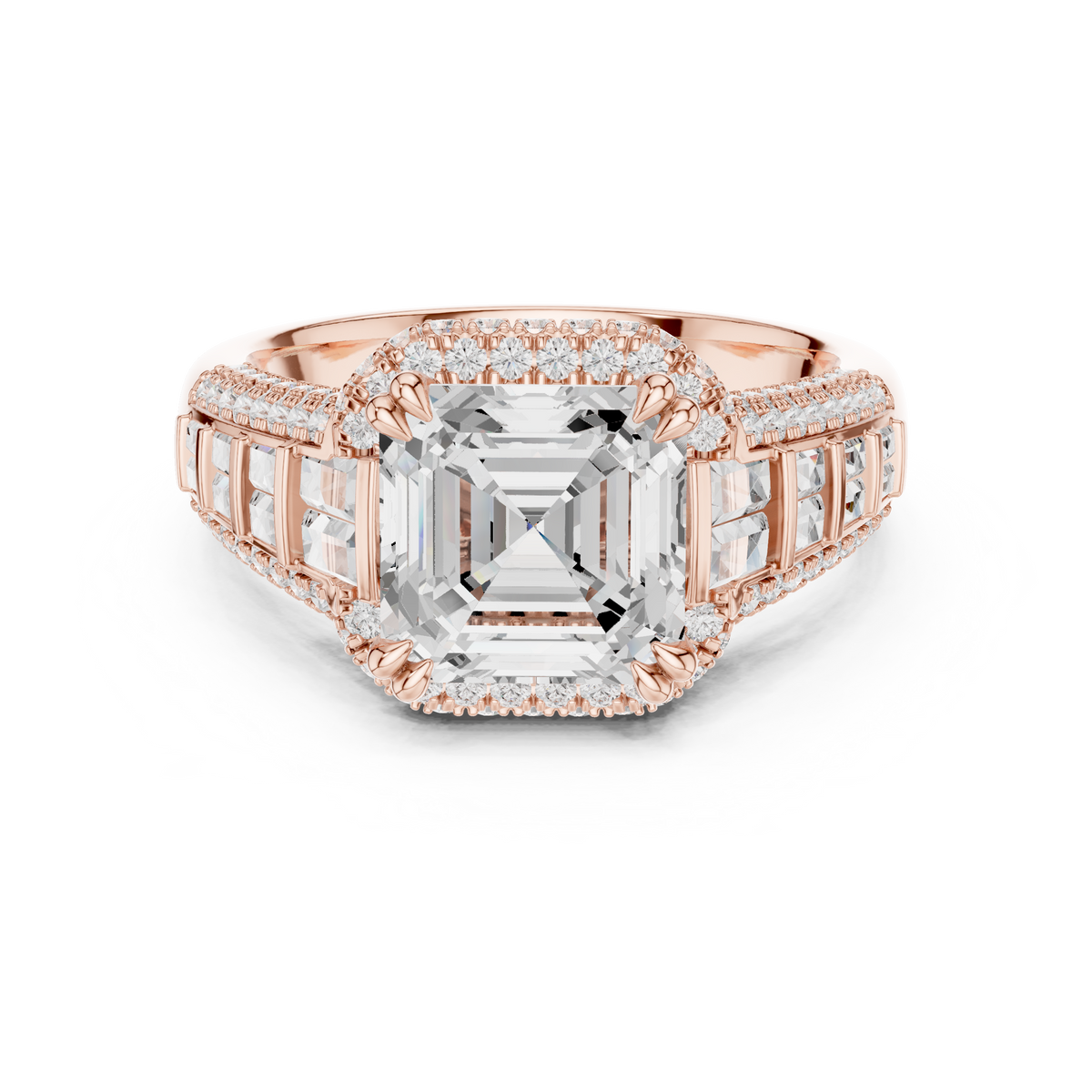 Asscher And Round Cut Brilliant Moissanite VVS1 Eternity Engagement Ring