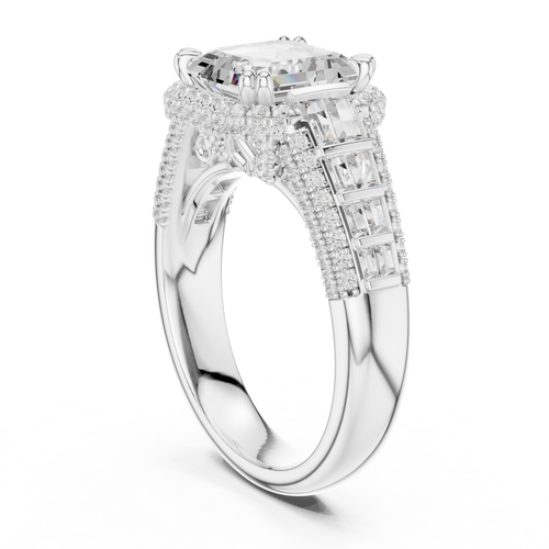 Asscher And Round Cut Brilliant Moissanite VVS1 Eternity Engagement Ring