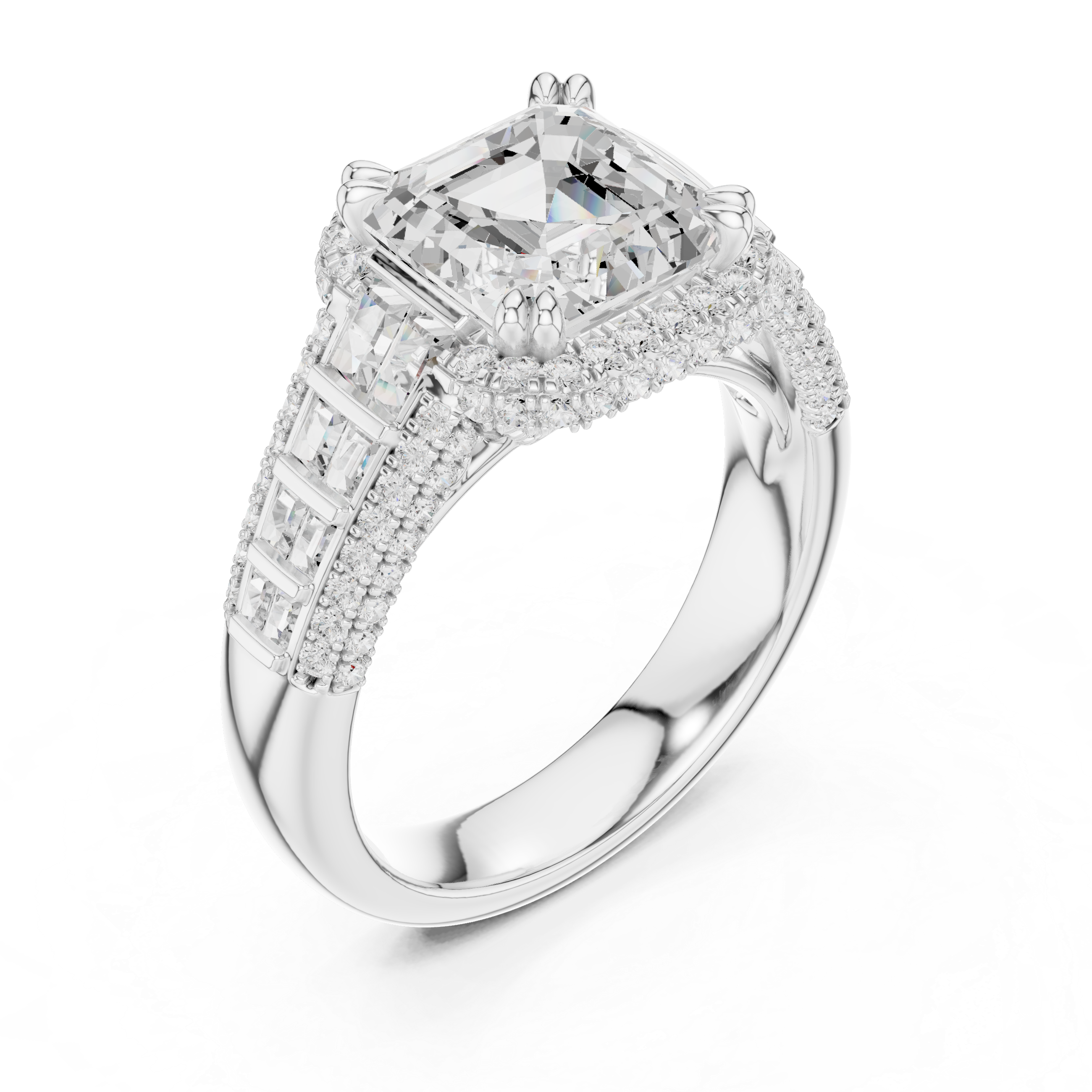 Asscher And Round Cut Brilliant Moissanite VVS1 Eternity Engagement Ring