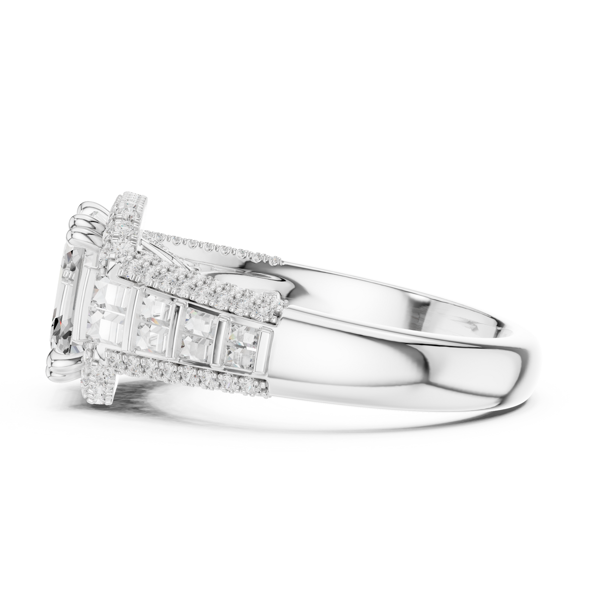 Asscher And Round Cut Brilliant Moissanite VVS1 Eternity Engagement Ring