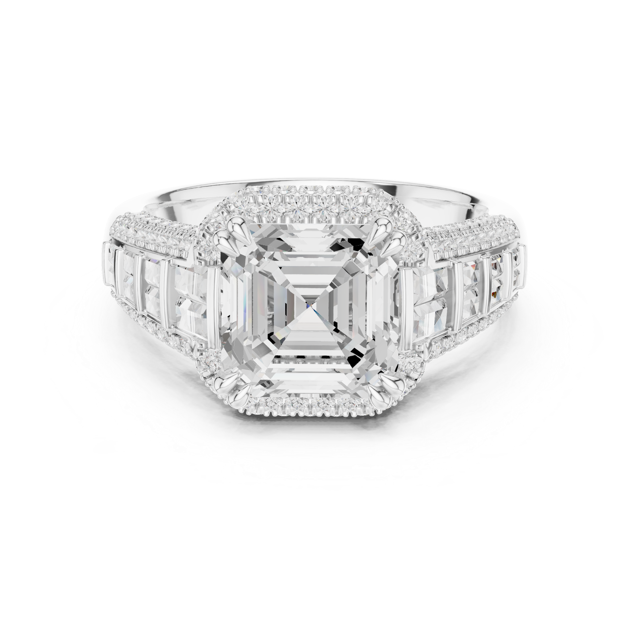 Asscher And Round Cut Brilliant Moissanite VVS1 Eternity Engagement Ring